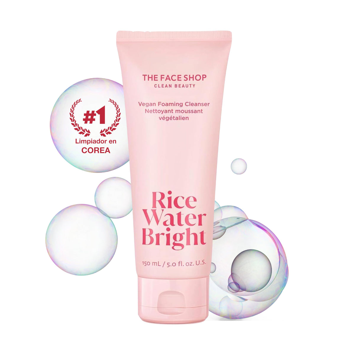 The Face Shop Rice Water Bright - Limpiador Facial en Espuma con Agua de Arroz | Skincare Coreano Iluminador | Limpieza Profunda, Hidratación y Efecto Glow | Textura Cremosa, the Face Shop, SKIN_CLEAN
