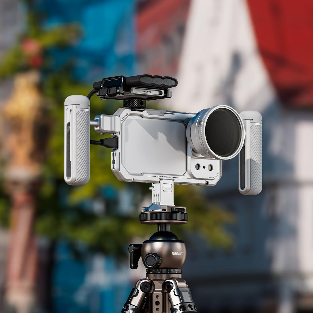 Mango Lateral NEEWER Plateado Gris con Obturador Bluetooth Desmontable y Rotación 360 Grados Compatible con iPhone 16 Pro 16 Pro MAX S25 Ultra