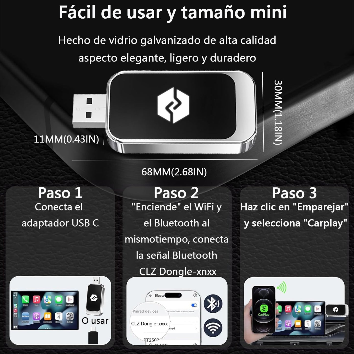 Carplay inalambrico para auto,adaptador carplay inalambrico,Carplay inalámbrico/Android Auto 2 en 1,Convertir carplay con cable en carplay inalámbrico,Plug and play,onexión automática,baja latencia