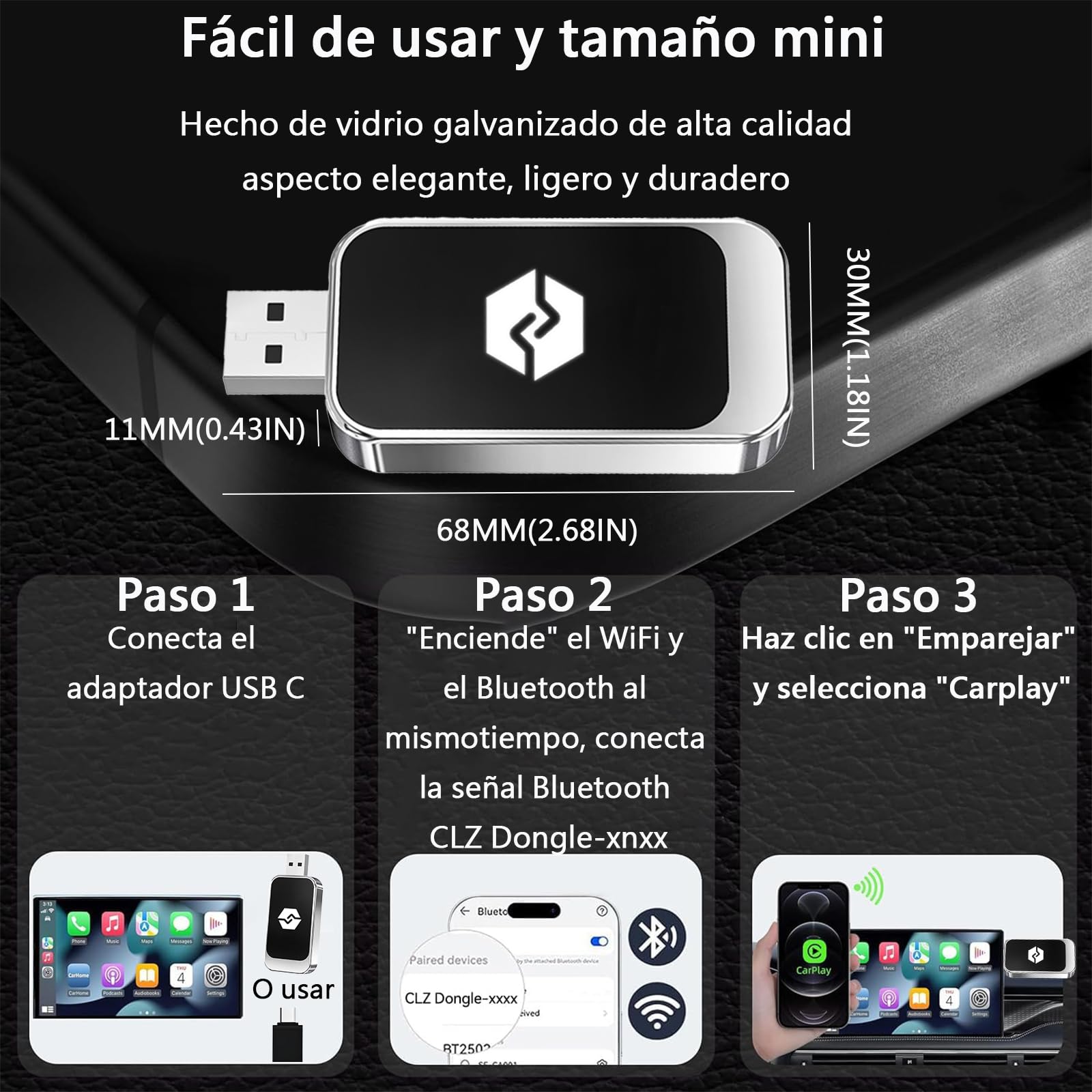 Carplay inalambrico para auto,adaptador carplay inalambrico,Carplay inalámbrico/Android Auto 2 en 1,Convertir carplay con cable en carplay inalámbrico,Plug and play,onexión automática,baja latencia
