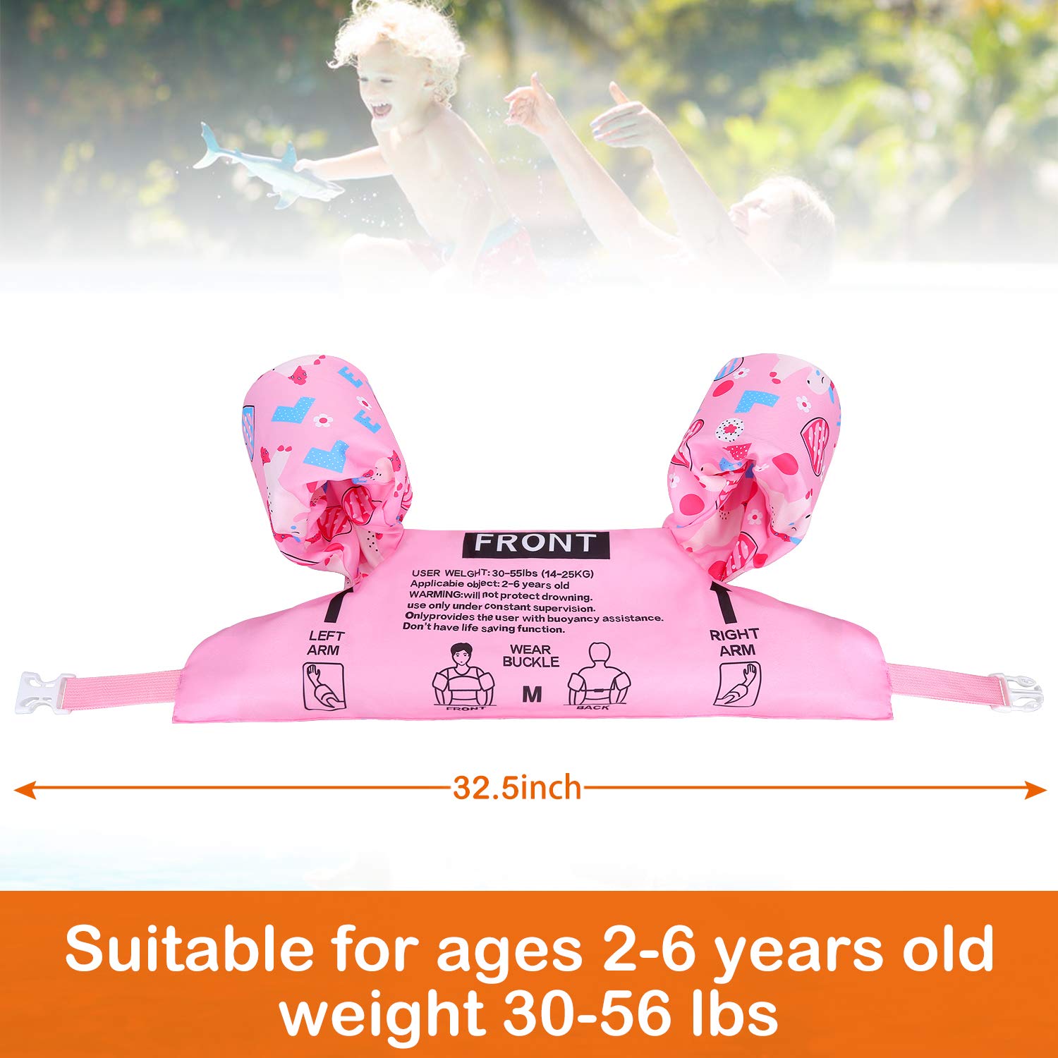Biange - Chaleco de natación para niños de 30 a 50 libras, flotador de piscina para bebé para ayudar a nadar, niños y niñas, Rosado Heart