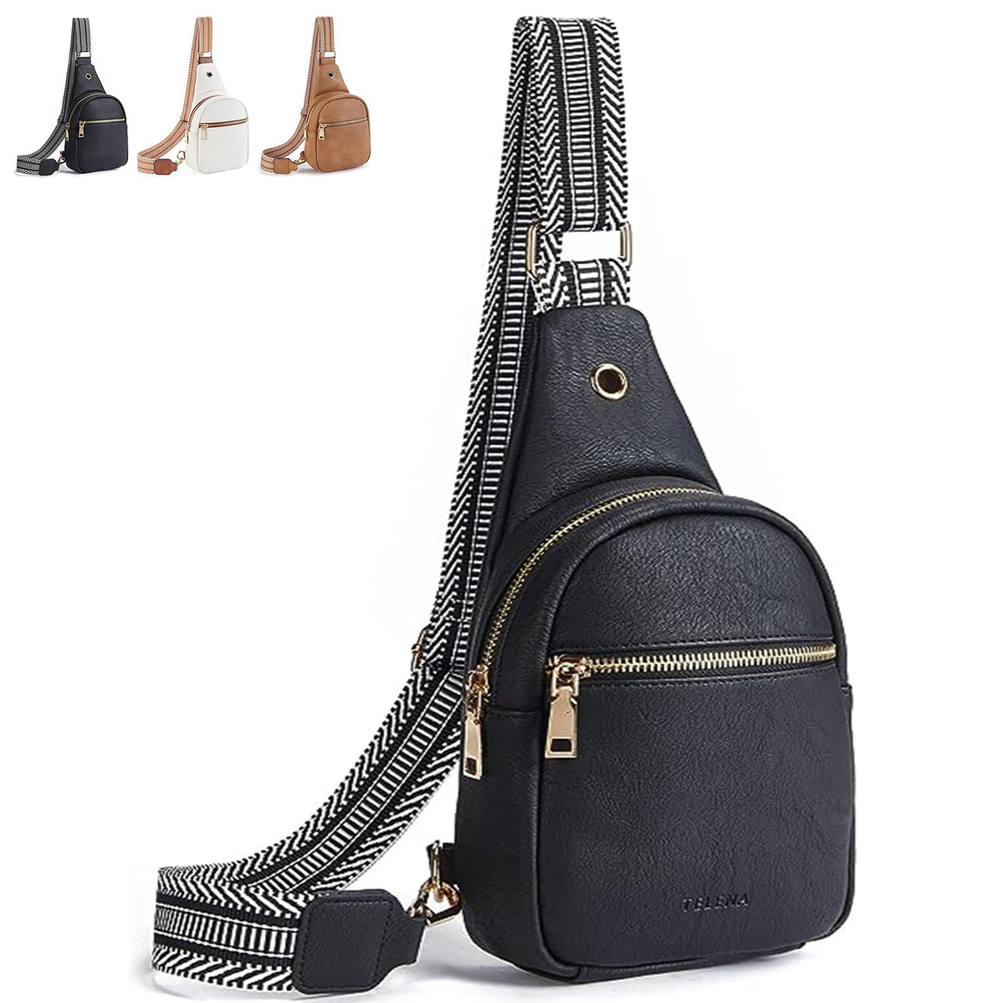 Riñonera Moda Deportiva de Piel Negra con Correa Ajustable para Mujer