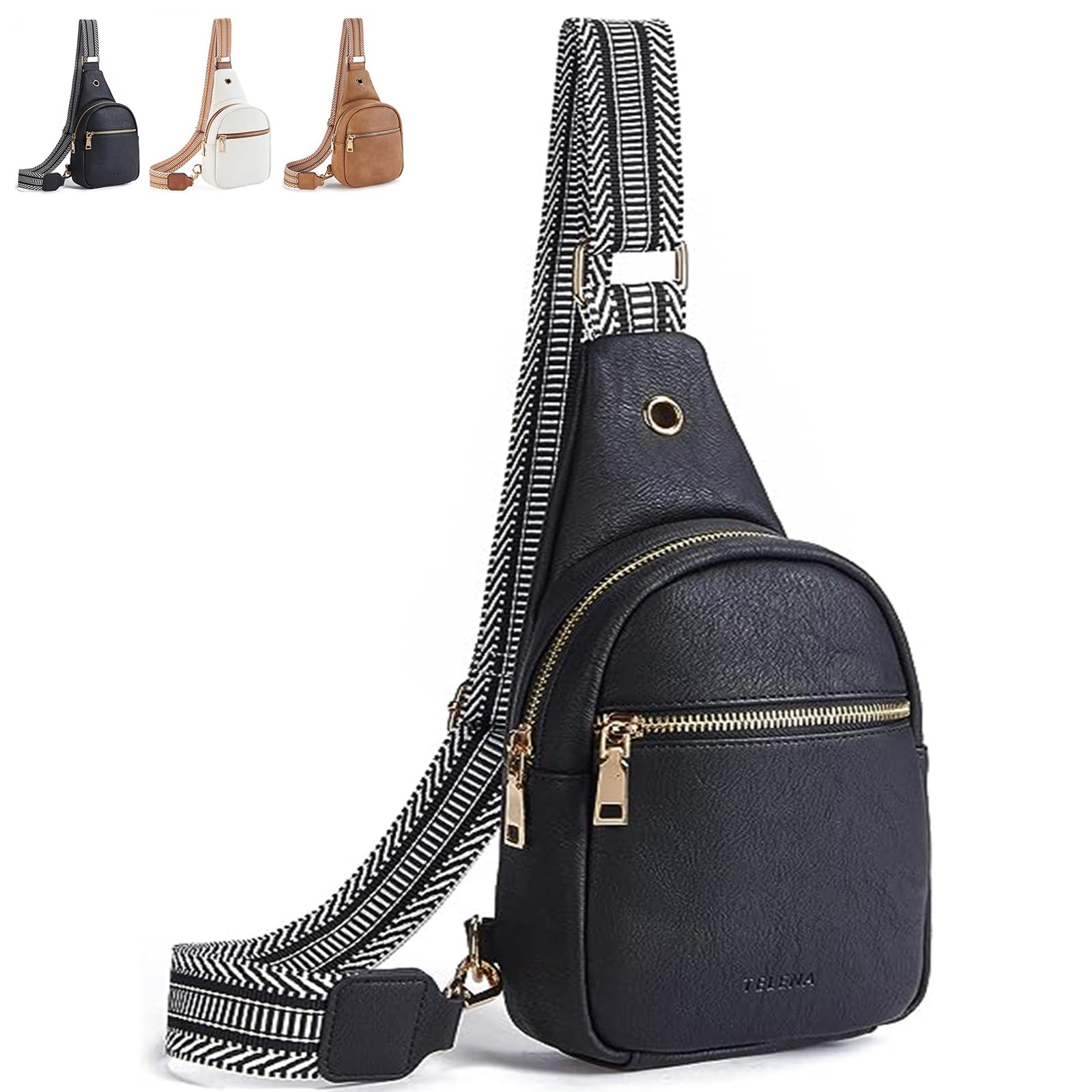 Riñonera Moda Deportiva de Piel Negra con Correa Ajustable para Mujer