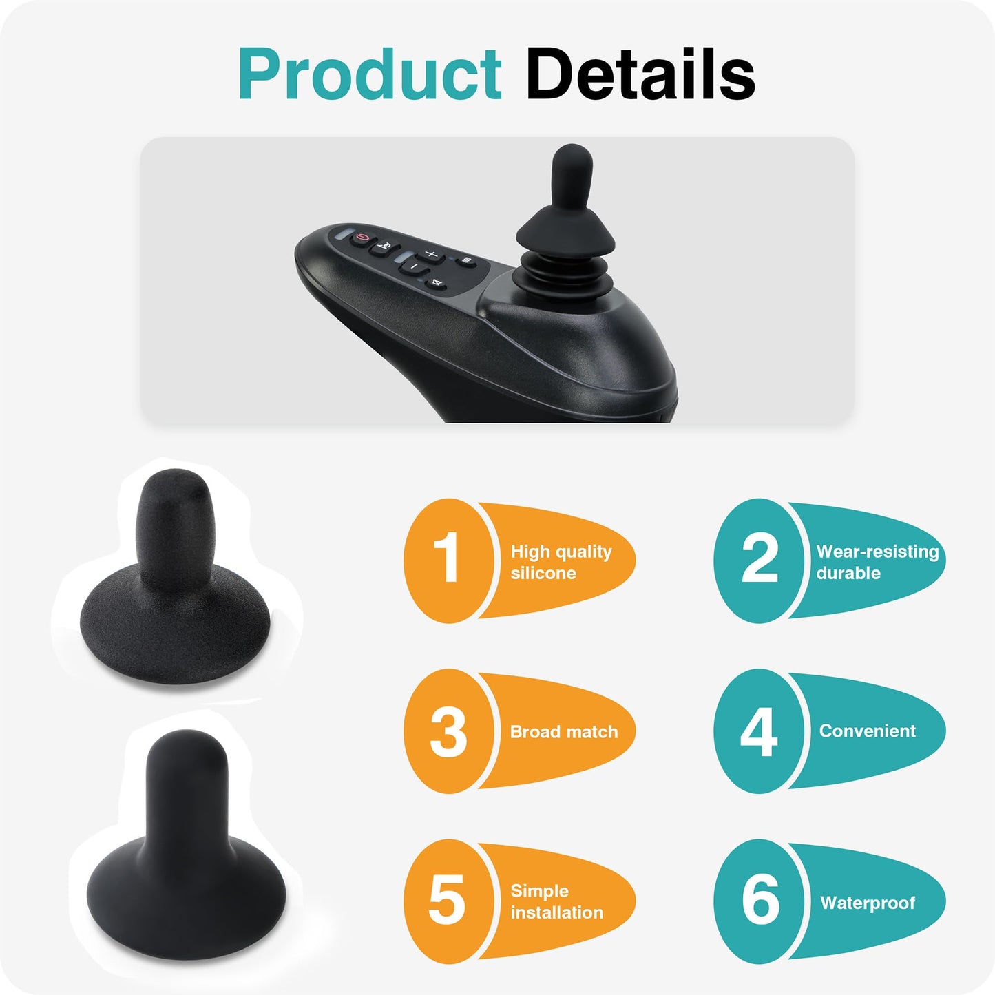 Goldseason Paquete De 2 Joysticks Para Silla De Ruedas, Tapa De Botón Para Scooter De Movilidad, Accesorios Para Silla De Ruedas Eléctrica, Color Negro