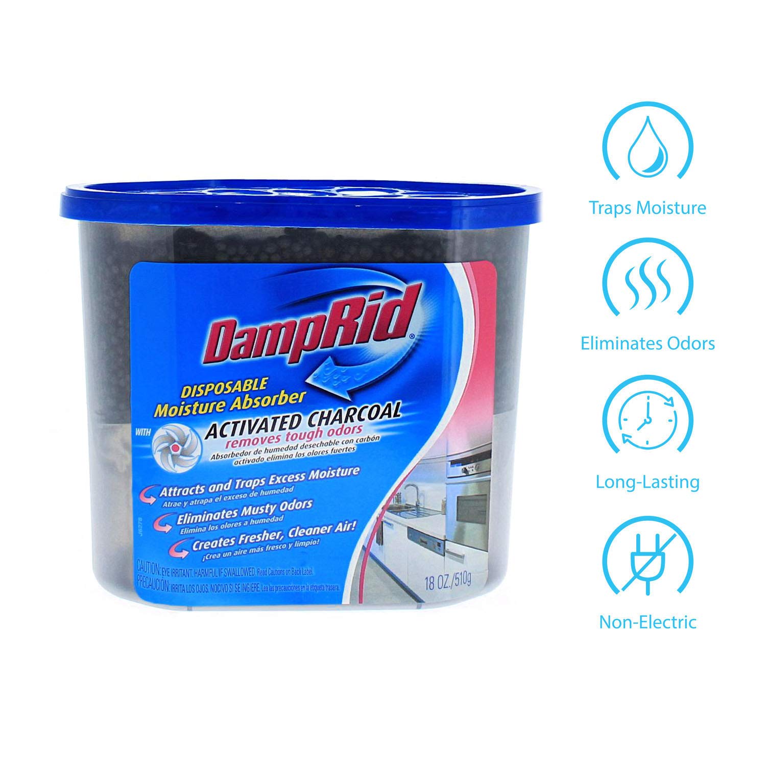 DampRid Absorbente de humedad desechable sin fragancia con carbón activado, 18 onzas, absorbente de humedad y removedor de olores
