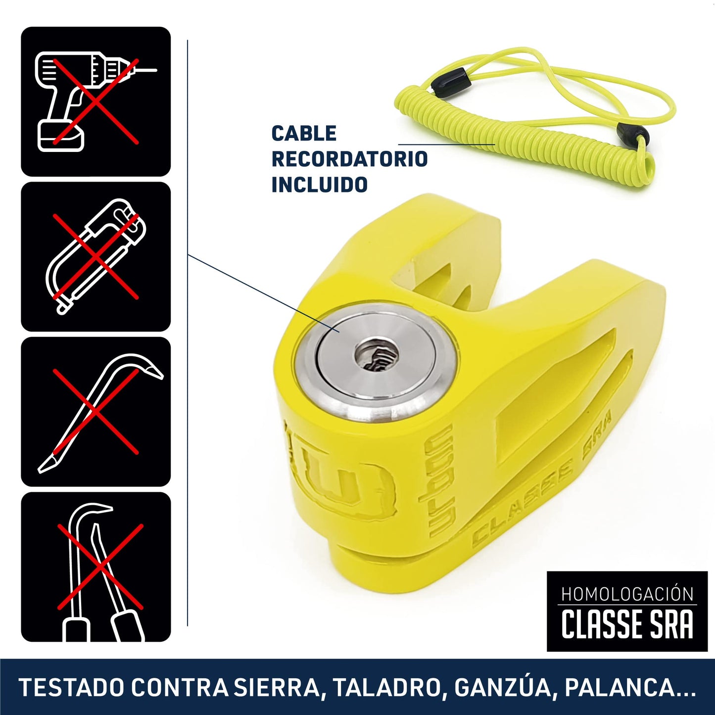 Candado para Moto Urban UR210Y Amarillo con Doble Cierre y Homologación Classe SRA