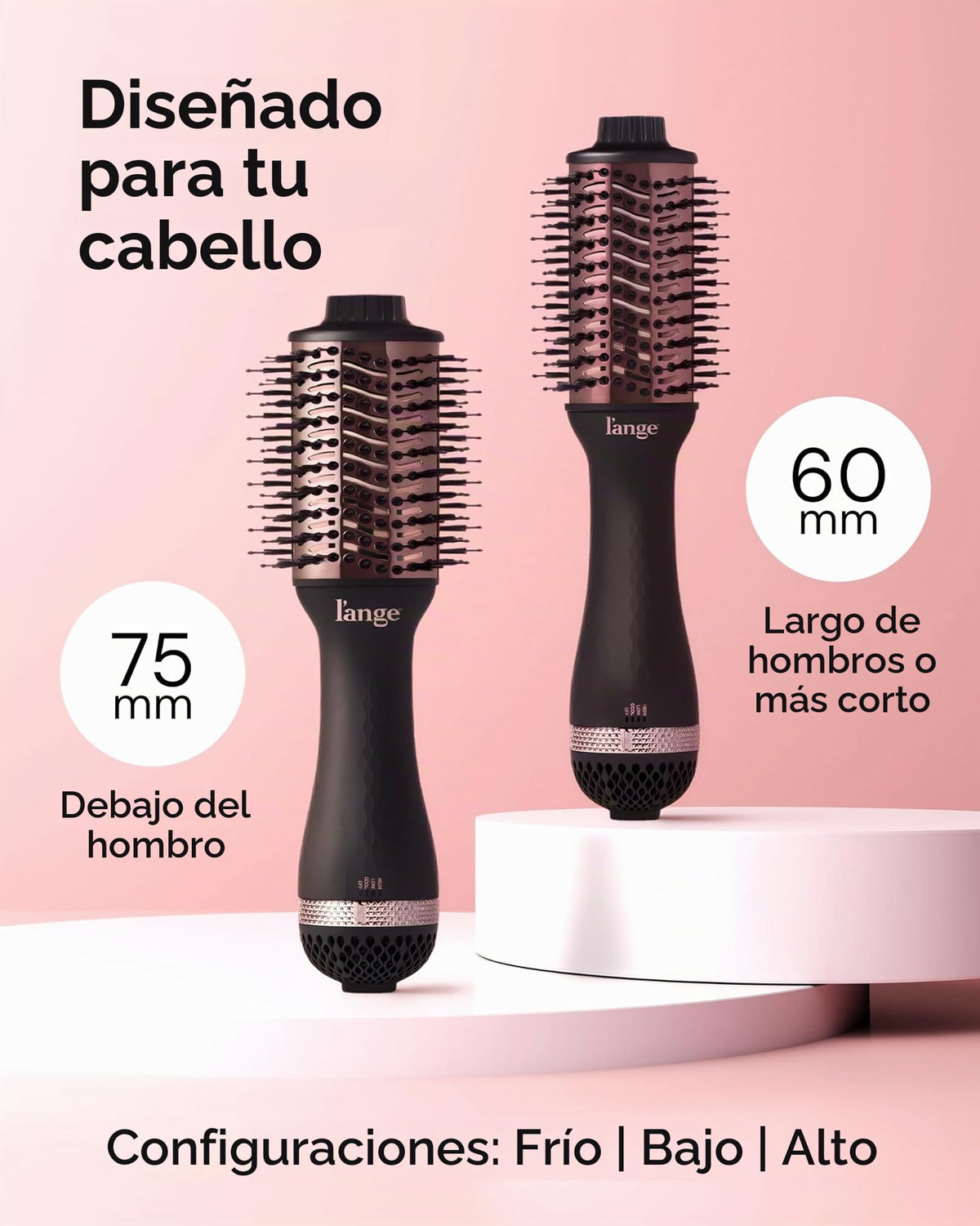 Cepillo Secador de Titanio L'ANGE HAIR Negro 2 en 1 para Cabello Suave y sin Frizz
