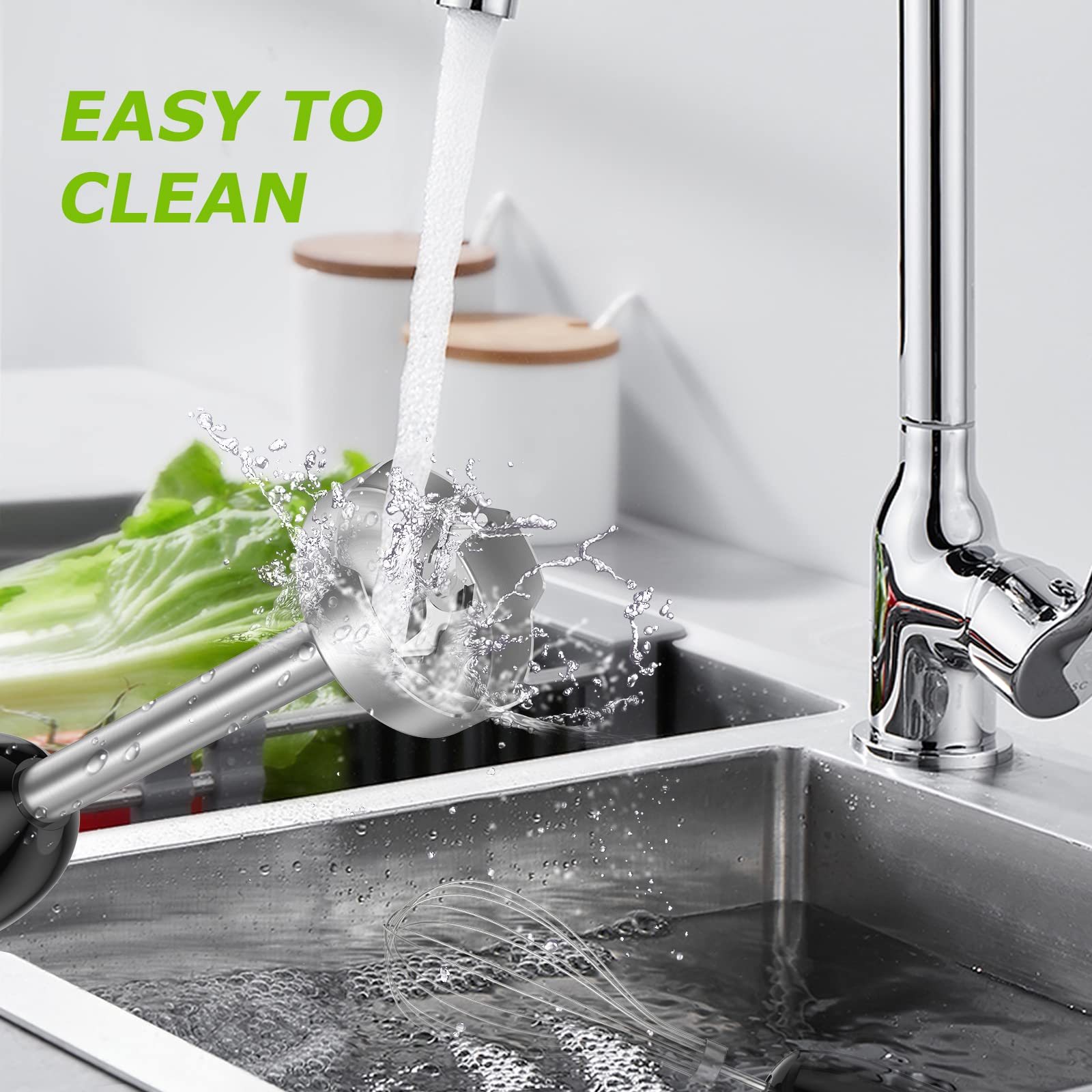 Bonsenkitchen Batidora de mano de inmersión 2 en 1, multiusos de 500 W con batidor, 20 velocidades y modo turbo, de acero inoxidable 304 para licuados, papillas para bebés y sopas