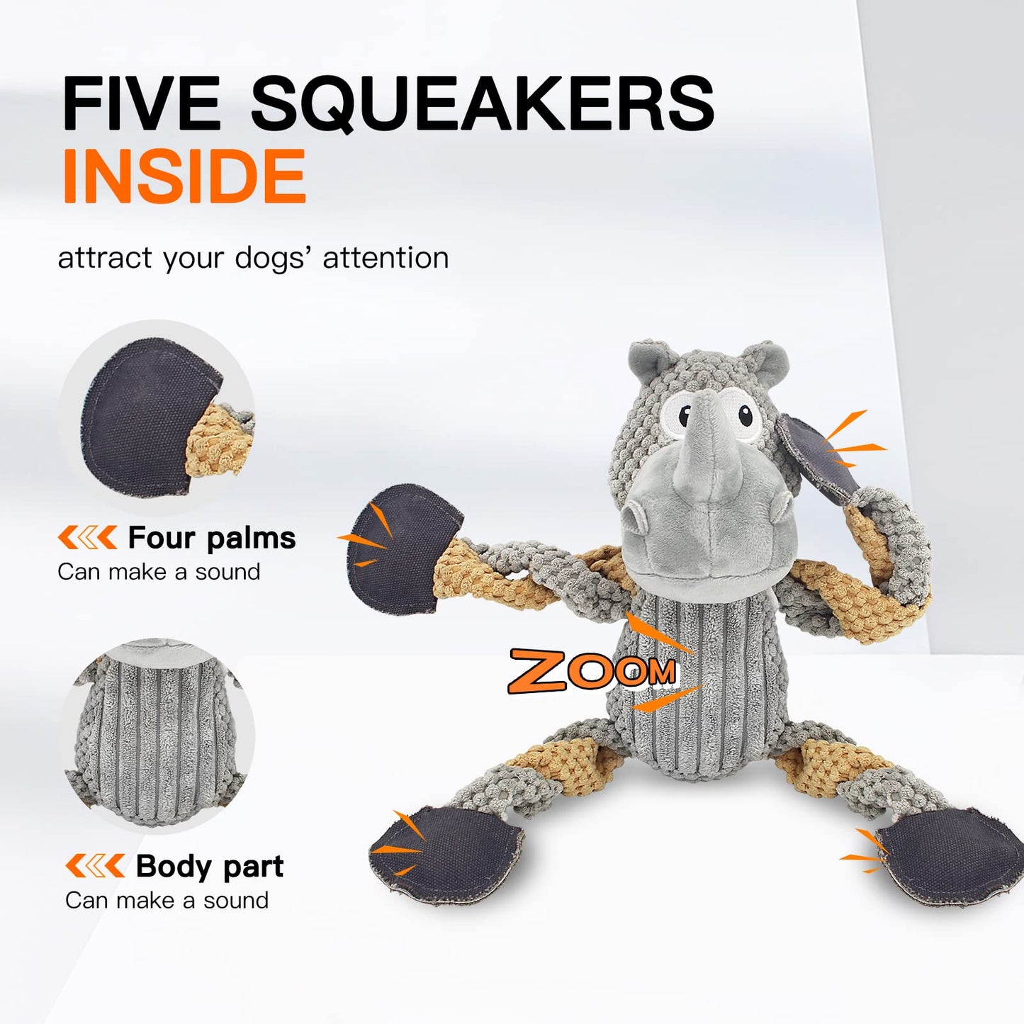 Juguetes chirriantes para perros, juguetes de peluche para perros, juguetes de peluche interactivos duraderos para perros de peluche para cachorros, pequeños, medianos y grandes, para reducir el aburrimiento agresivo (gris)