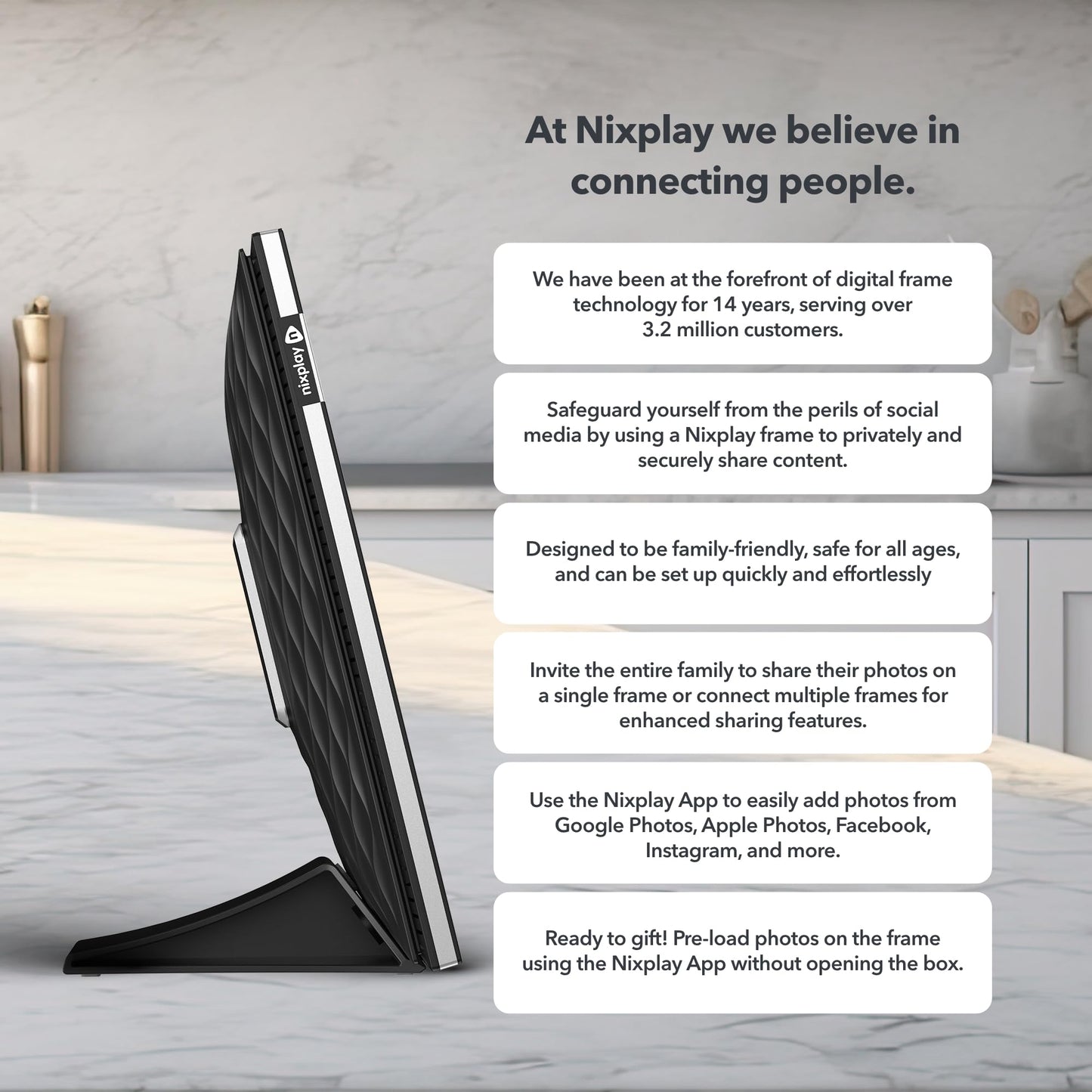 Marco de Fotos Digital Nixplay Negro Plata con visualización táctil de 8 Pulgadas y WiFi