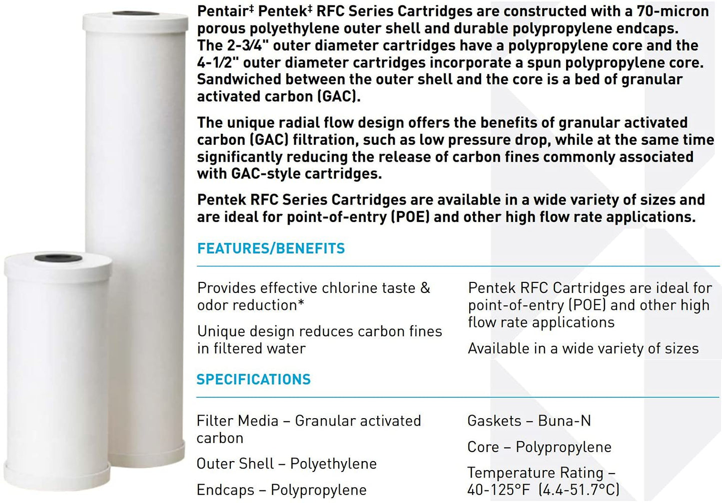 Cartucho de Filtro de Carbono Pentek RFC20-BB 20 x 4-1/2 Pulgadas