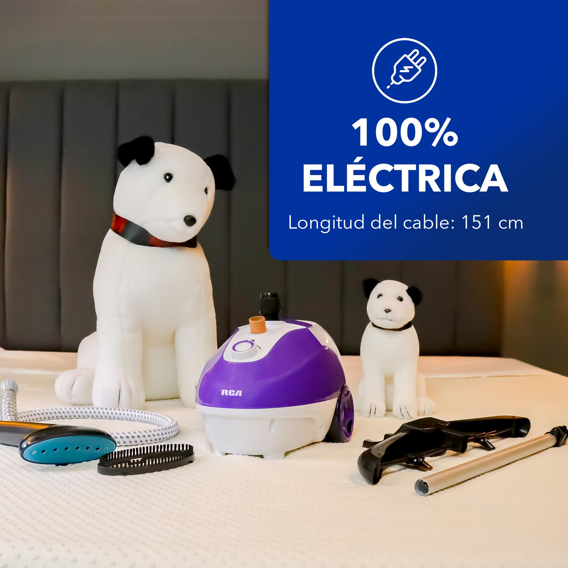 Plancha de Vapor Vertical RCA morada Capacidad 1.3 Litros con Tubo Ajustable y Vapor Continuo