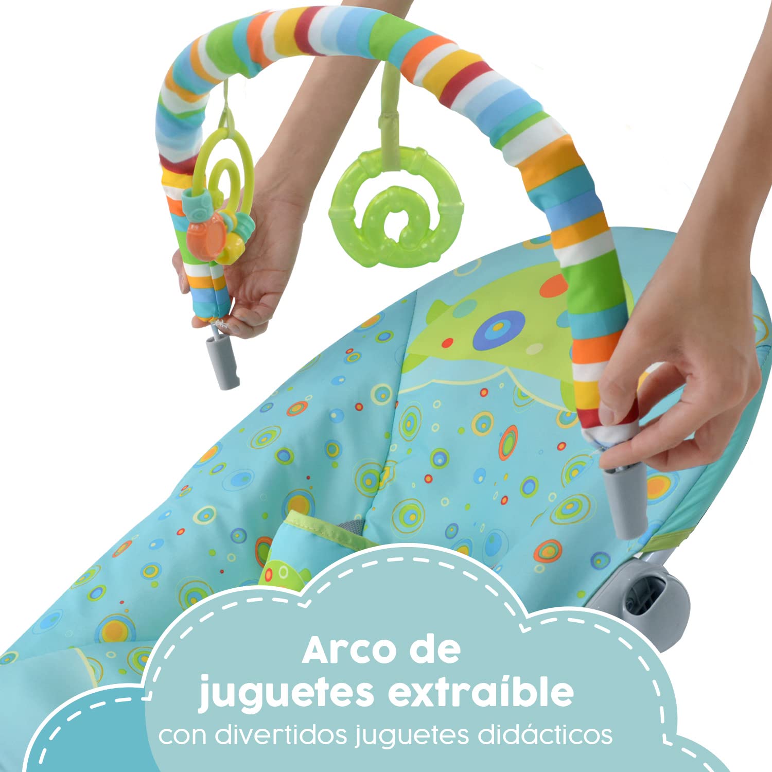 Little Monkey Silla Vibradora Mecedora para Bebe Barra con Juguetes Arnes de Seguridad de 3 Puntos Patas Antideslizantes Portatil Bouncer para Bebe en Etapa de Desarrollo Silla Mecedora con Vibracion