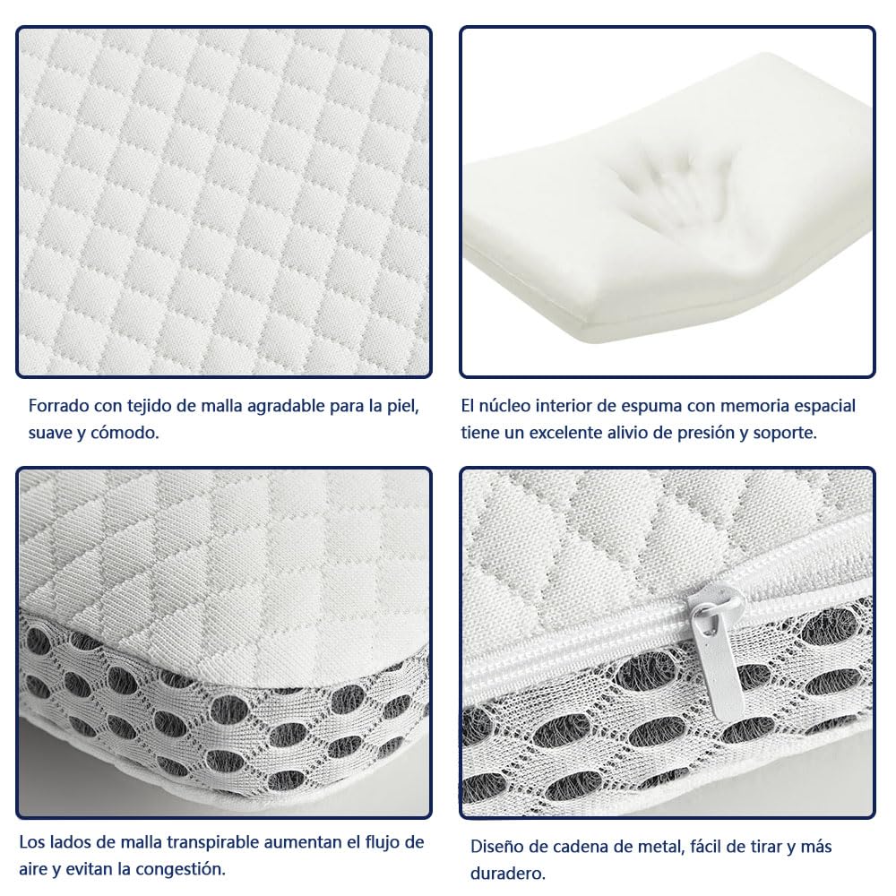 Almohada Microfibras de Espuma con Memoria Ergonómica - Memory Foam Pillow, Almohada para Dormir, Memory Foam y Microfibras, Almohada Cervical Antiácaros y Hipoalergénico, Lavable, 60 x 40CM, 1PCS