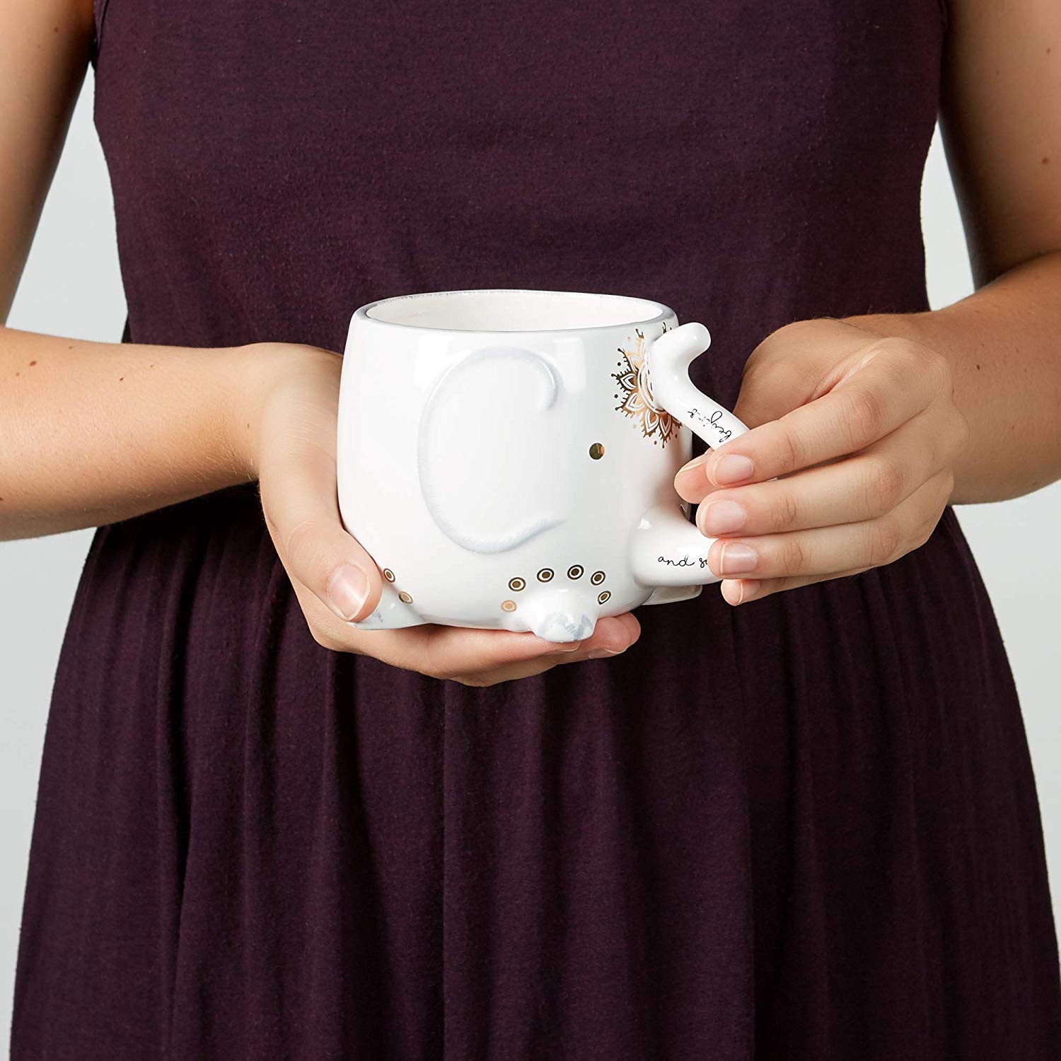 Tazas de Cerámica Blanca con Diseño de Elefante Hechas a Mano 550 ml