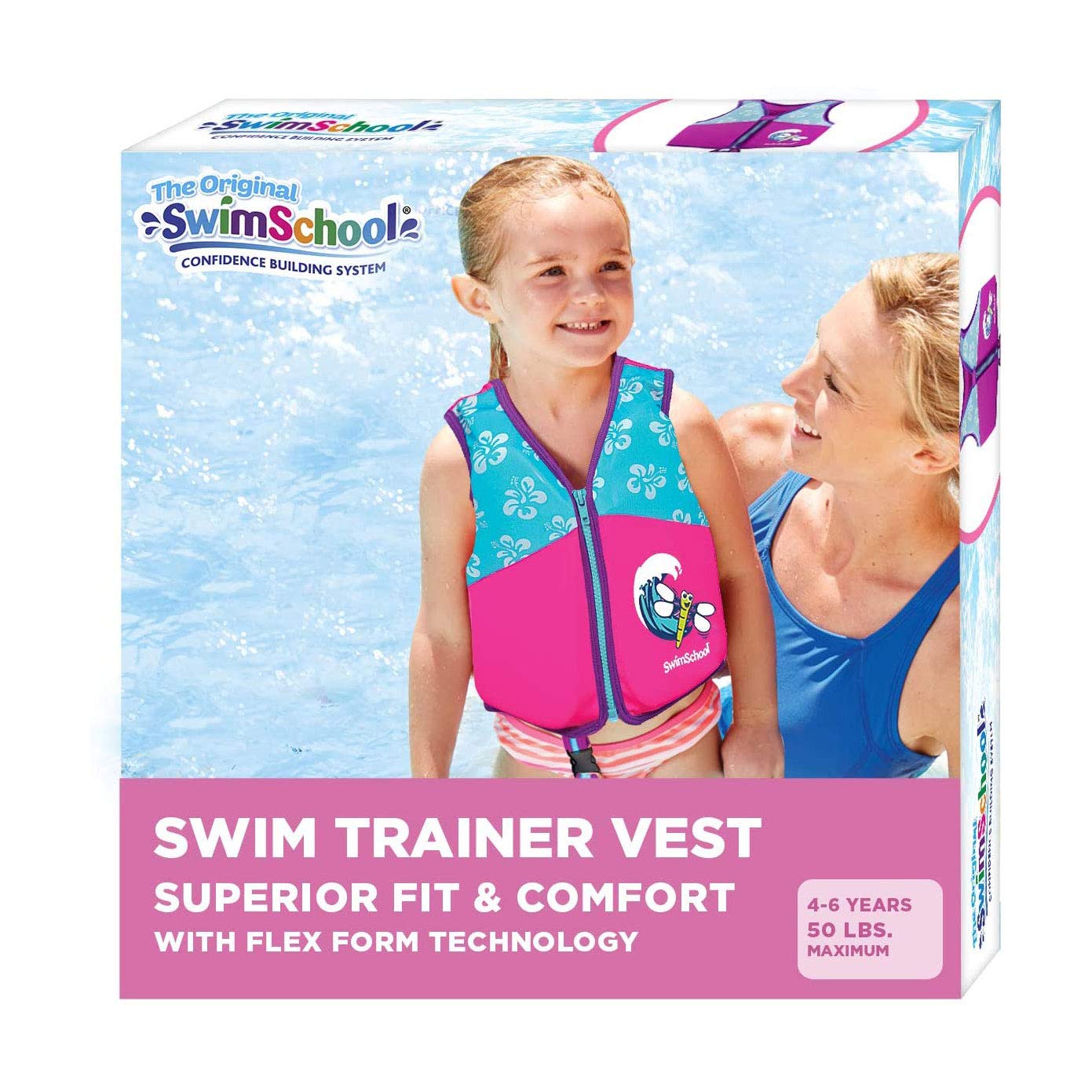 Chaleco de natación SwimSchool Rosa Aqua con Diseño Flexible y Cuello Ajustable para Entrenamiento de natación