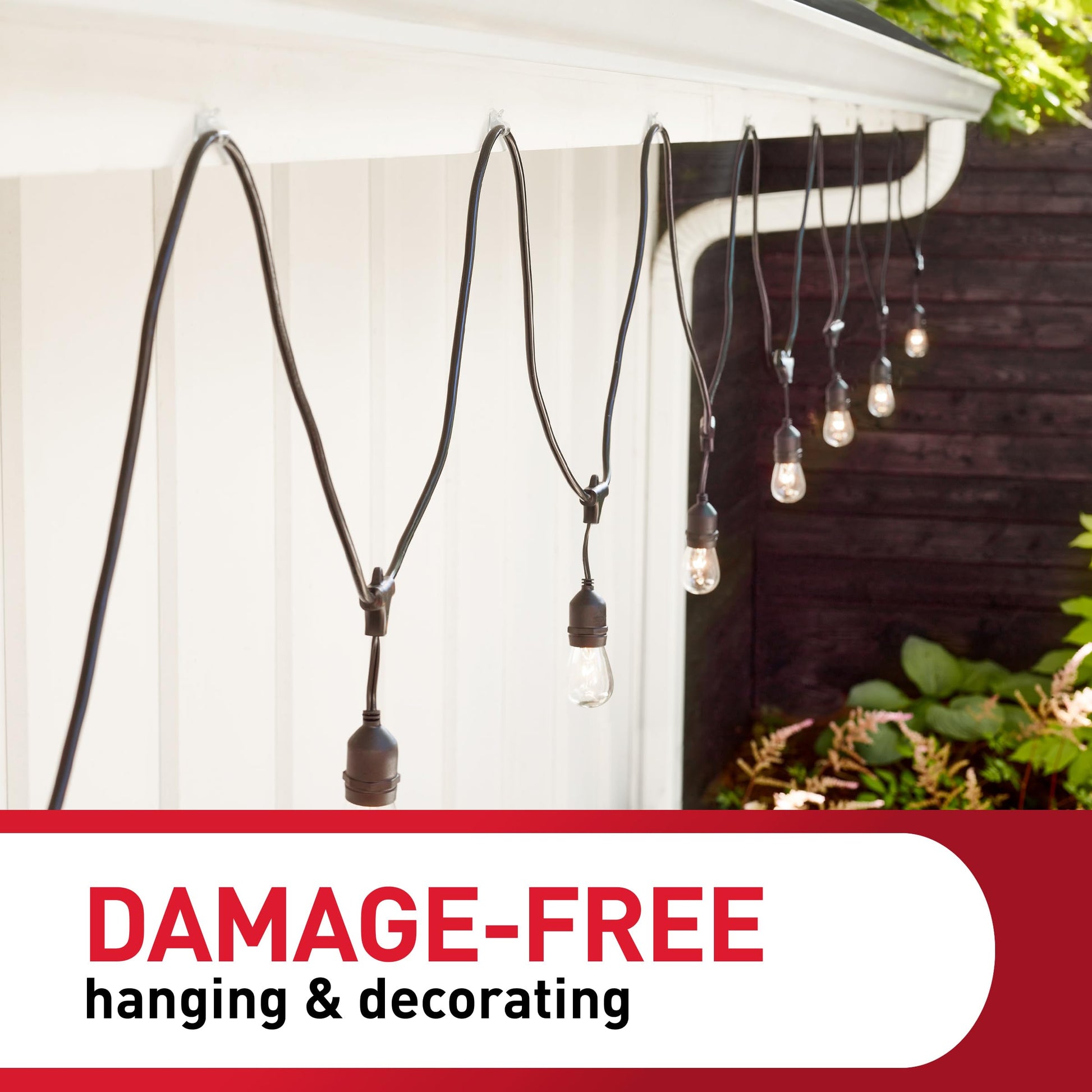 Command Clips de luz para exteriores, clips de luz colgantes sin daños con tiras adhesivas, clips de pared para colgar decoraciones de Navidad al aire última intervensión, luces y cables, 20 clips transparentes y 24 tiras de comando