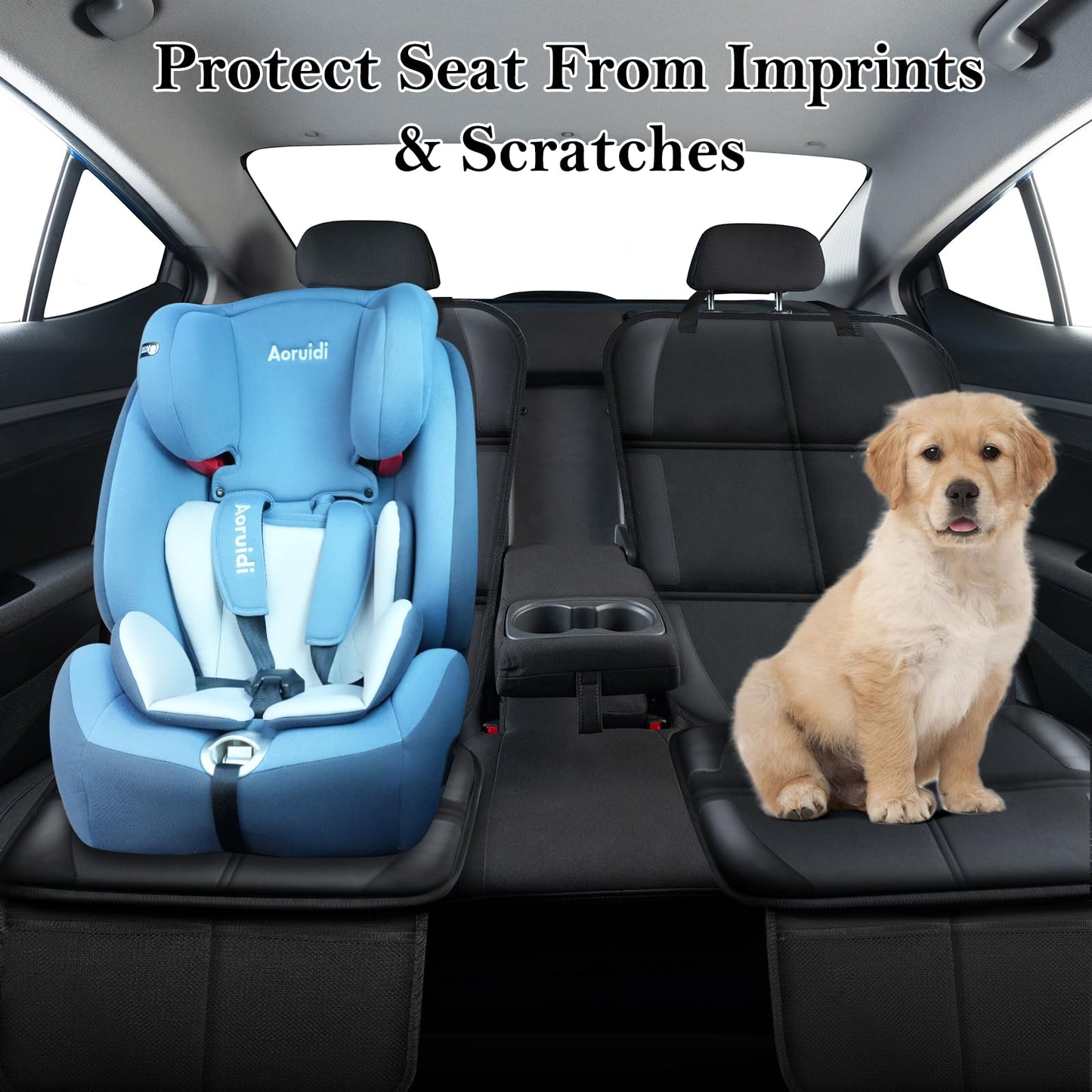 Meolsaek - Protector de asiento de coche para asiento de coche infantil, tela duradera 600D, impermeable, con almohadilla gruesa, respaldo antideslizante (sin huellas) (2 protectores de asiento negro)
