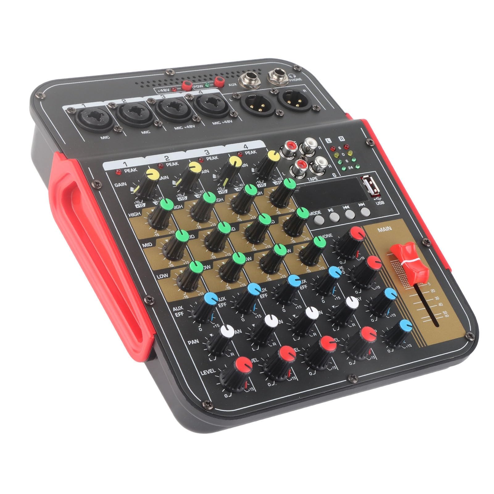 Mesa de Mezcla YYQTGG Metal 4 Canales Profesional con Controlador de Volumen MP3 y Ecualizador 3 Bandas