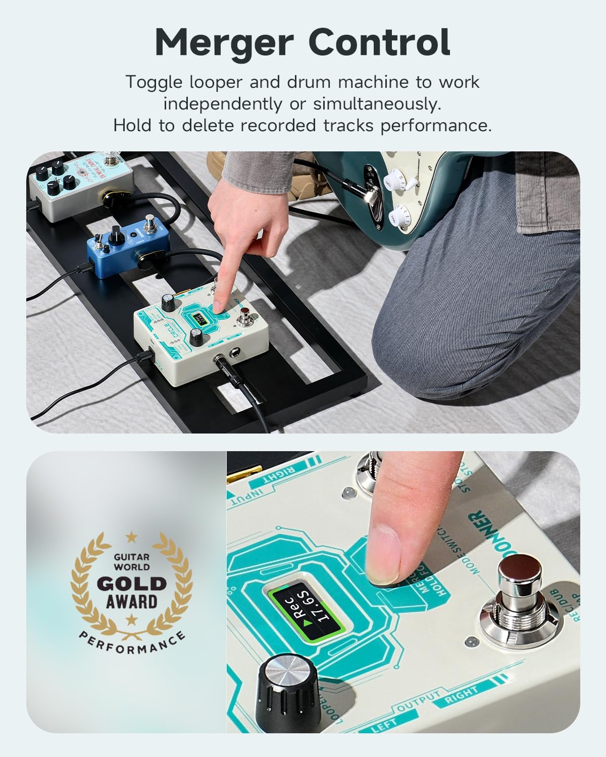 Donner Circle Looper - Máquina de tambor de pedal 2 en 1, pedales de bucle de guitarra estéreo, 40 ranuras de bucle de 160 minutos con 110 ranuras de tambor, toque tempo, desvanecimiento