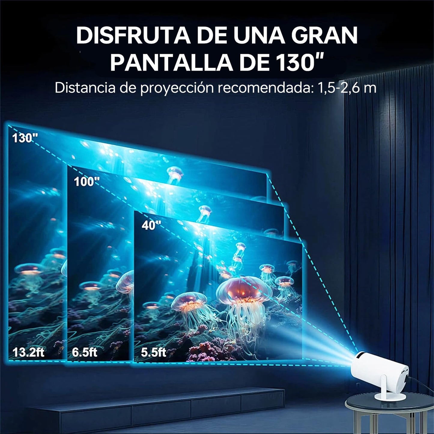 JKMX Proyector Portátil, Proyector 4K Inteligente con Wi-Fi 6 y Bluetooth,180 Grados, Pantalla de Gran Tamaño, Ultra Claro, Smart Projector para Exterior Compatible con iOS/Android/PC