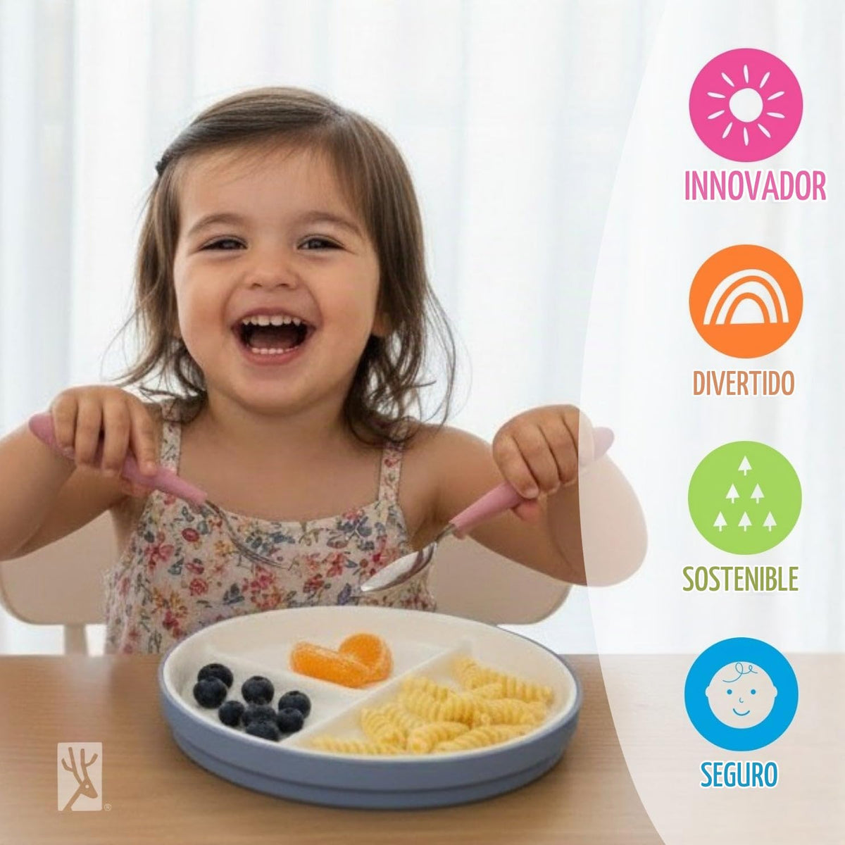 Elk and Friends Kids - Platos divididos de porcelana de 6.7 pulgadas con mangas de silicona, adecuados para bebés/niños/niños pequeños, aptos para microondas y lavaplatos, antideslizantes, platos de