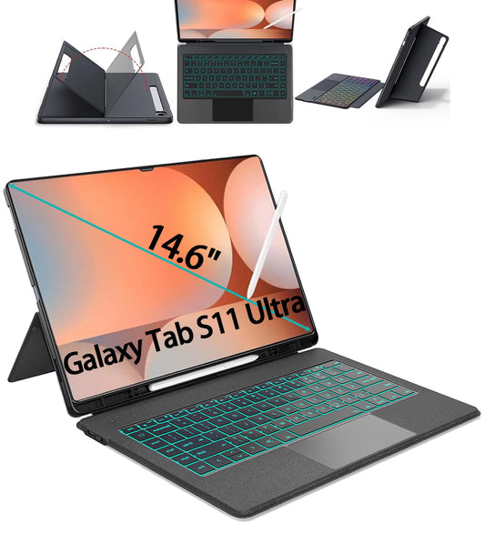 Funda para Teclado OAWEEN Samsung Galaxy Tab S11 Ultra Negro Retroiluminada con Soporte S Pen y Modo DEX