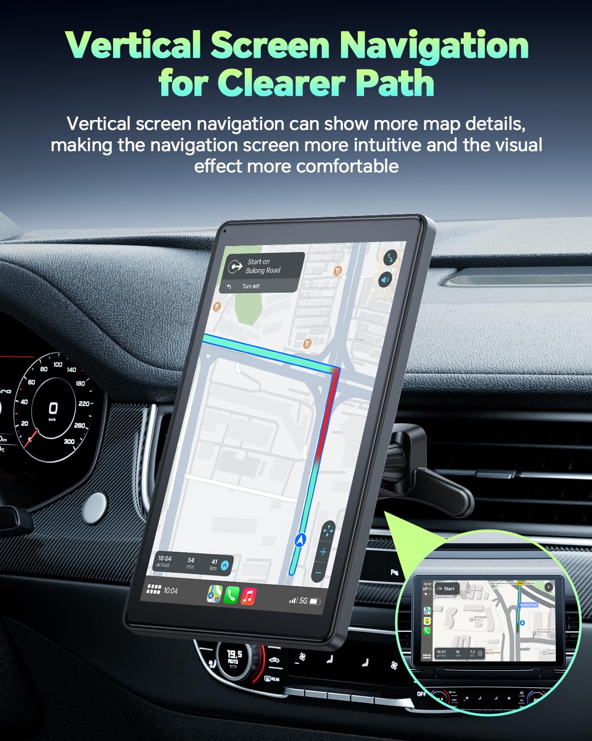 LAMTTO - visualización inalámbrica para Carplay para Coche, Android, Soporte magnético, OTA, visualización de Retrato y Paisaje, navegación GPS, receptores de Audio portátiles para Coche, Enlace