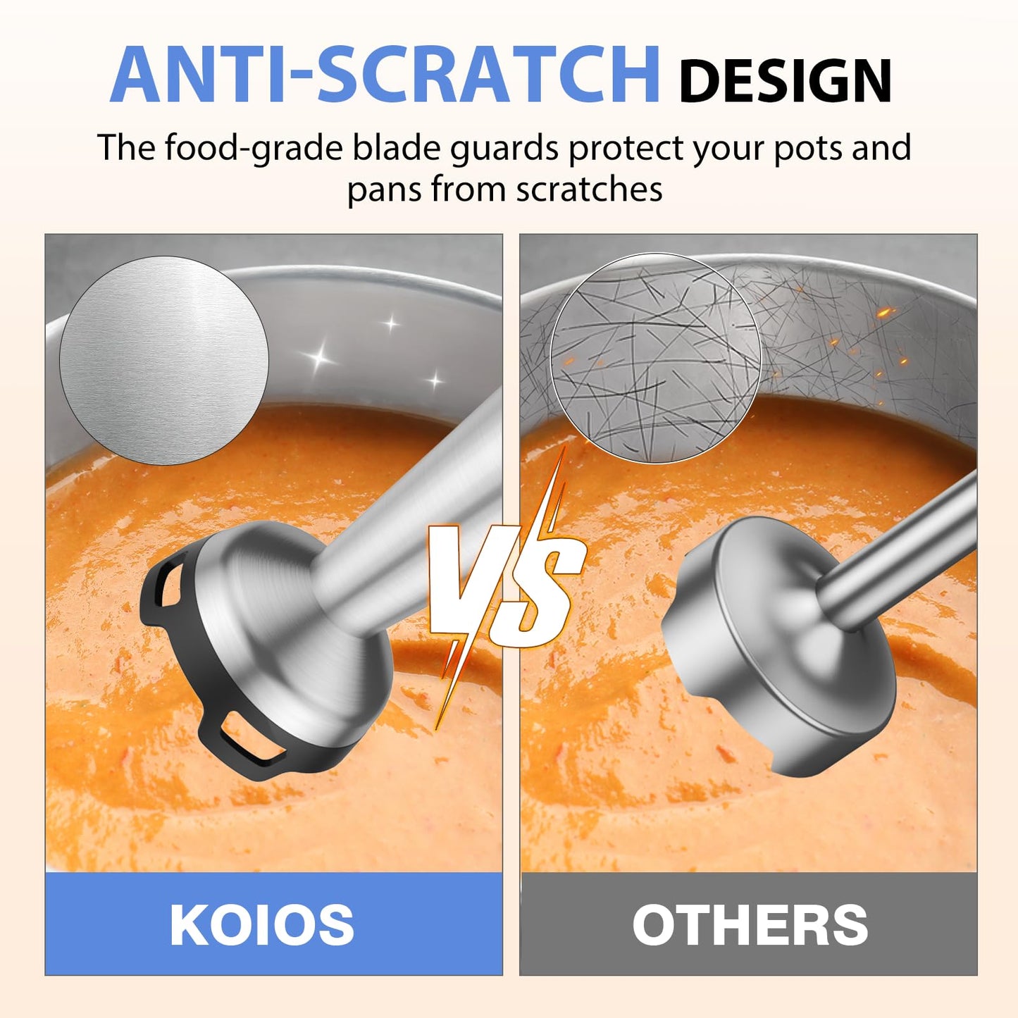 KOIOS Batidora de inmersión, licuadora de mano 3 en 1 antiarañazos de 1000 W, batidora mejorada de acero inoxidable de 12 velocidades con modo turbo, batidor y espumador de leche, sin BPA, negro