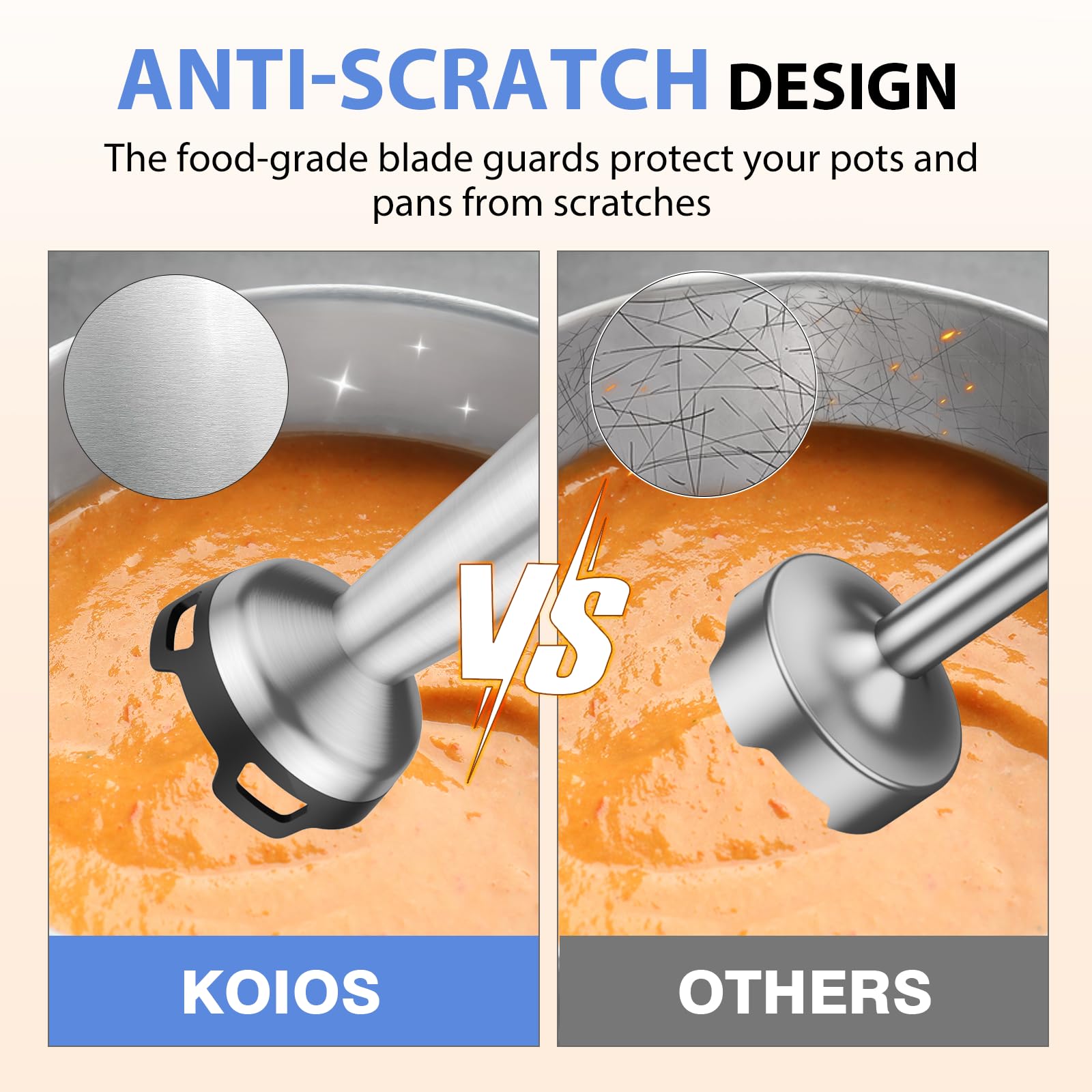 KOIOS Batidora de inmersión, licuadora de mano 3 en 1 antiarañazos de 1000 W, batidora mejorada de acero inoxidable de 12 velocidades con modo turbo, batidor y espumador de leche, sin BPA, negro