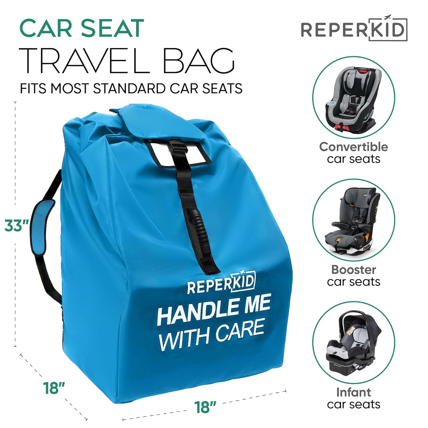 Bolsa de Viaje Reperkid Negro Verde para Asiento de Coche en Avión 33 Pulgadas