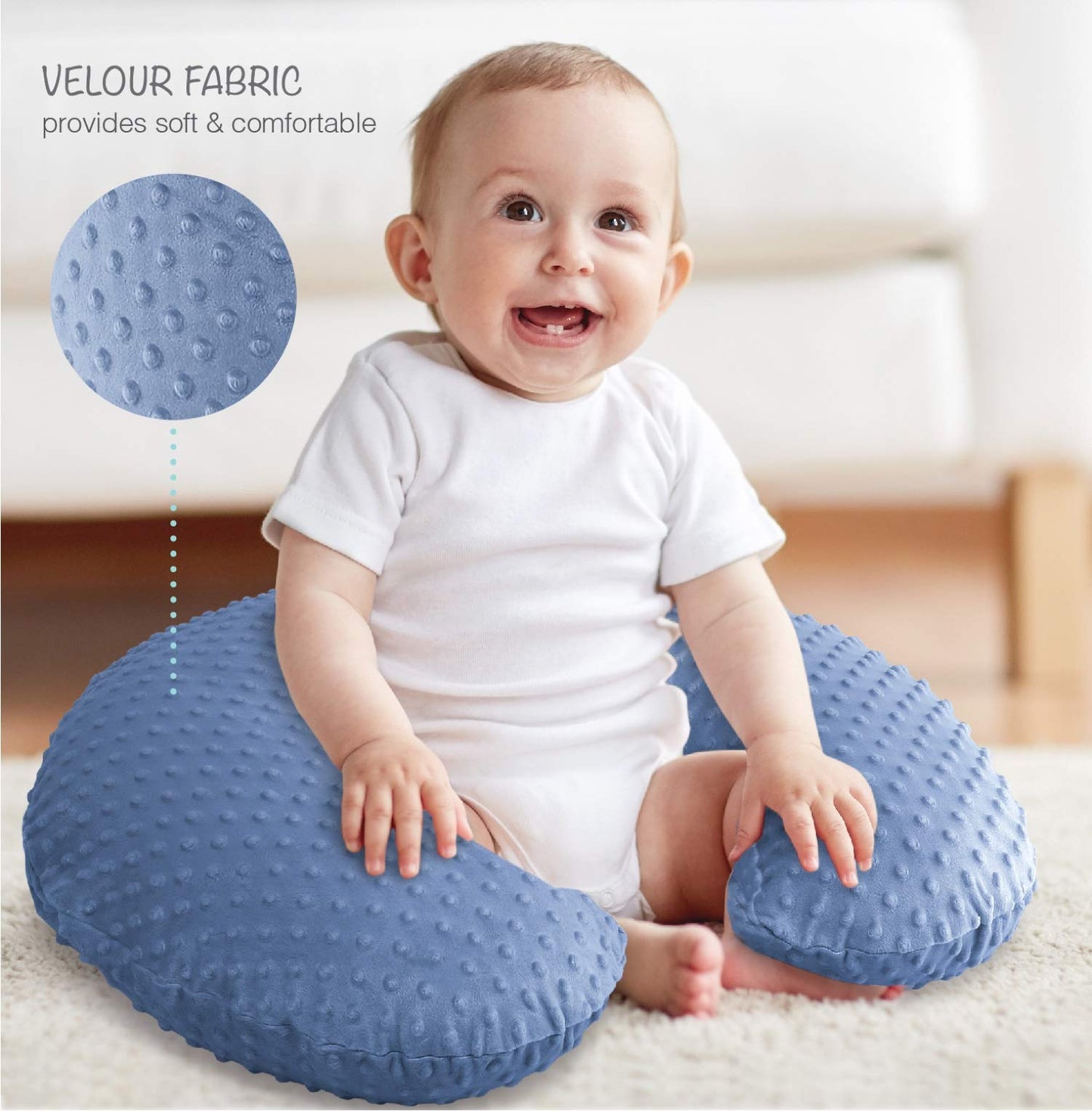 The Peanutshell - Juego de fundas de almohada de lactancia para bebés niños o niñas | Dinosaurio y lunares azul marino | 2 unidades
