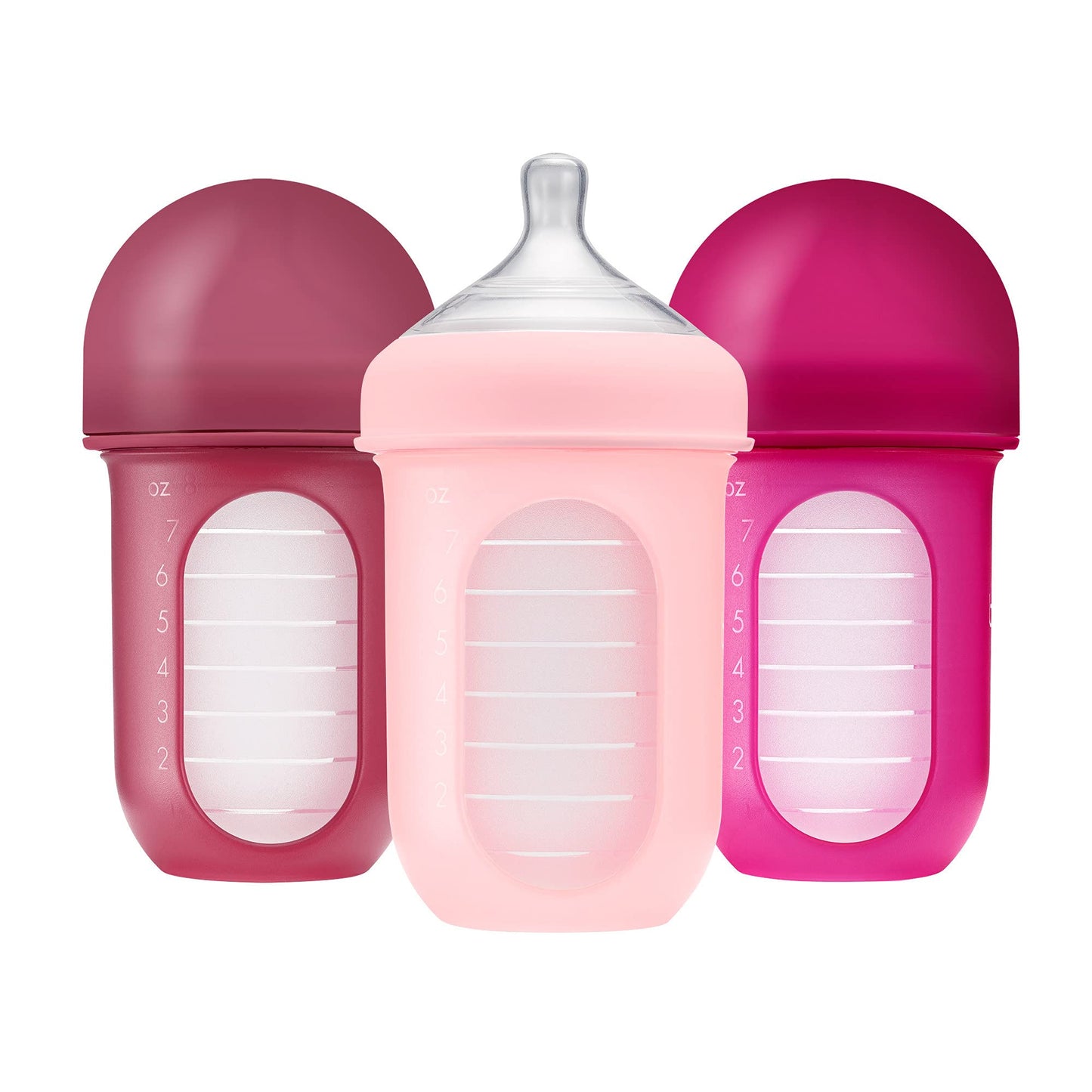 Boon Nursh - Bolsa de silicona reutilizable para biberones – Pezón de flujo medio – Bolsa de silicona para biberones y pezones – Esenciales para la alimentación del bebé – Rosa – 3-6 meses – 3