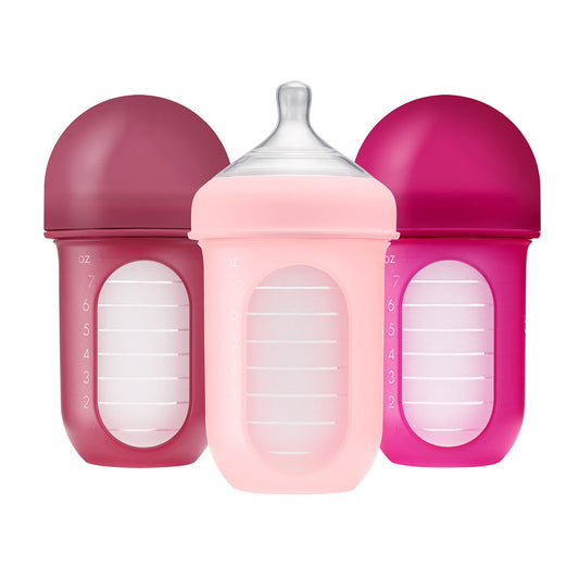 Boon Nursh - Bolsa de silicona reutilizable para biberones – Pezón de flujo medio – Bolsa de silicona para biberones y pezones – Esenciales para la alimentación del bebé – Rosa – 3-6 meses – 3