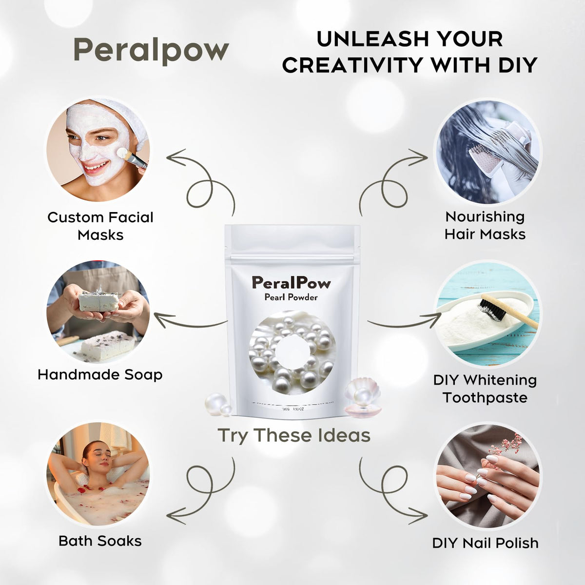 Peralpow Polvo De Perla Orgánico 100 G 100% Natural Cuidado De La Piel Casero Antienvejecimiento Minimiza Los Poros Calma(100 G)