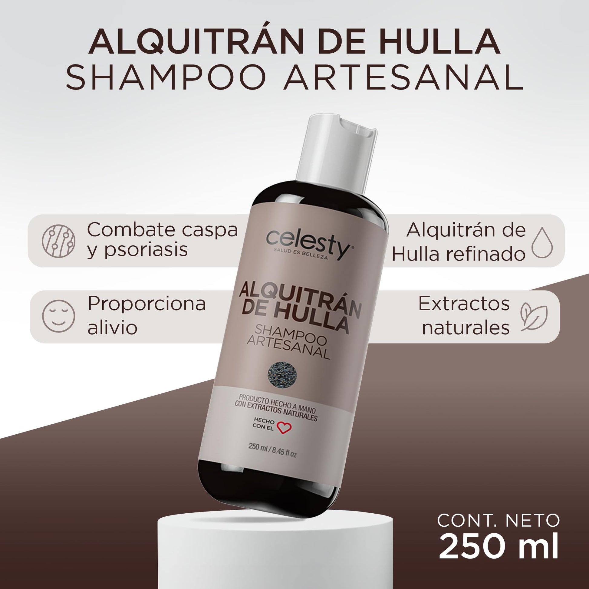 CELESTY | Shampoo sin Sulfatos y Parabenos - Shampoo Alquitrán | Alivio para Dermatitis Seborréica y Psoriasis - Ideal para el Cuidado del Cabello Limpio y Saludable | 250ml