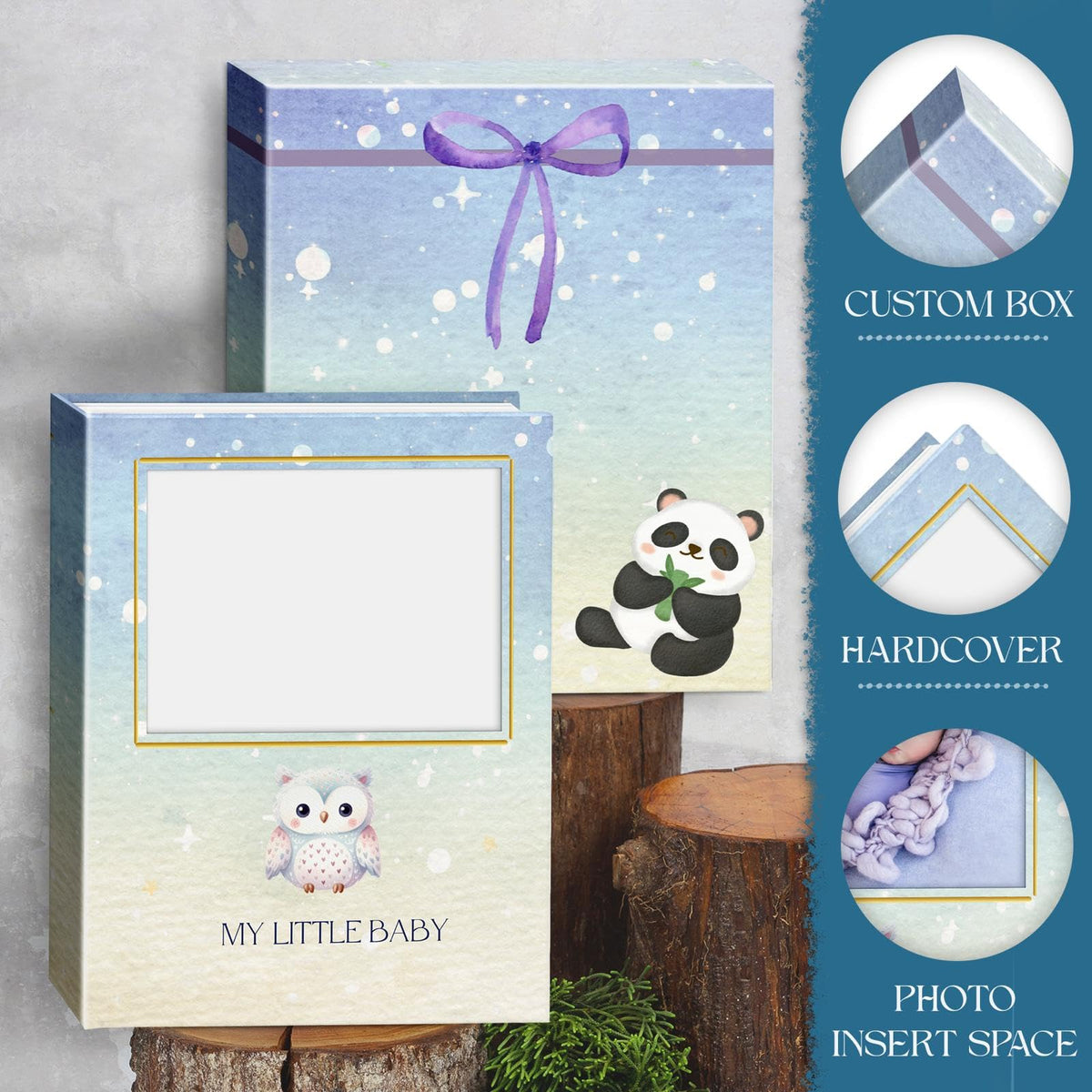Caja de Recuerdos para Bebé Neutro con Álbum de Fotos para Personalizar Nombre