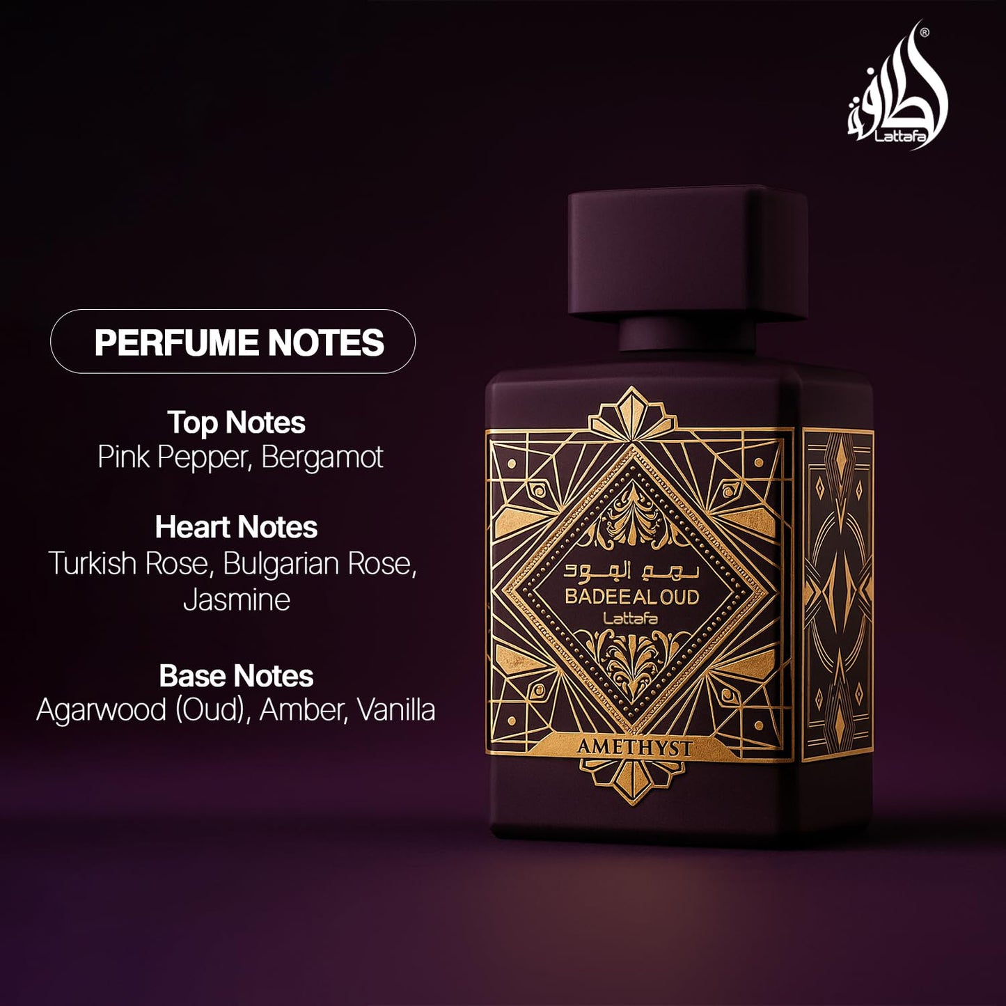 Lattafa Bade'e Al Oud Amethyst for Unisex Eau de Parfum Spray, 3.4 Ounce
