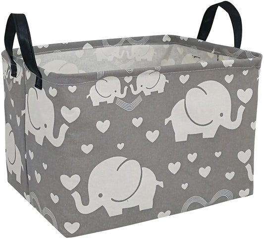 DUYIY Cesta de almacenamiento de lona con asa, grandes cubos organizadores para ropa sucia, cesta de bebé, juguetes para guardería, ropa de niños, cesta de regalo (elefante)