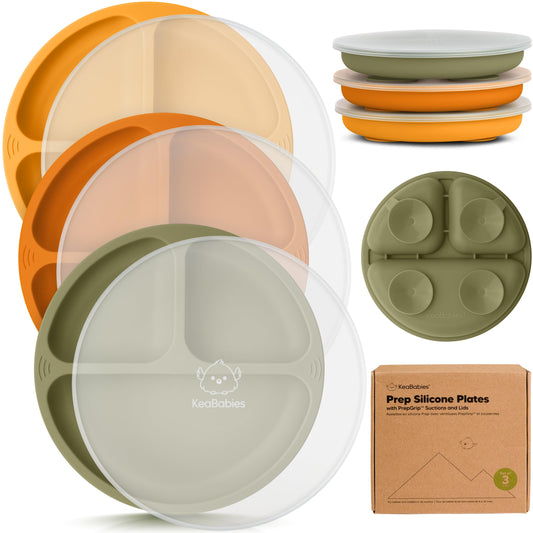 KeaBabies - Placas de succión con tapa para bebé, paquete de 3, 100% silicona, sin BPA, microondas (Popsicle)