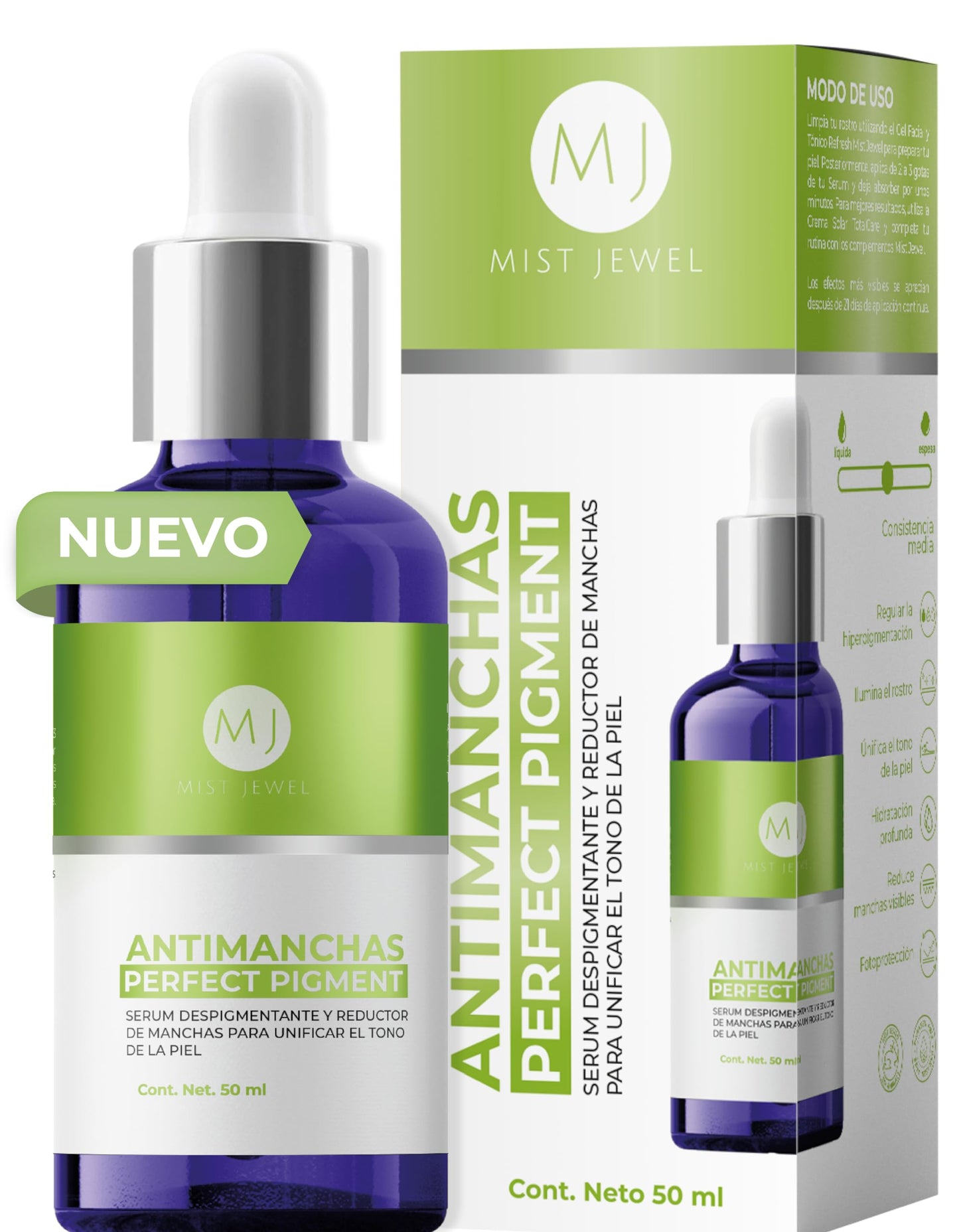 MIST JEWEL | Serum reductor de pigmentacion aclarador para manchas faciales en la piel, Suero facial antimanchas adicionado con vitamina C y E para unificar el tono y reducir hiperpigmentación 50ml