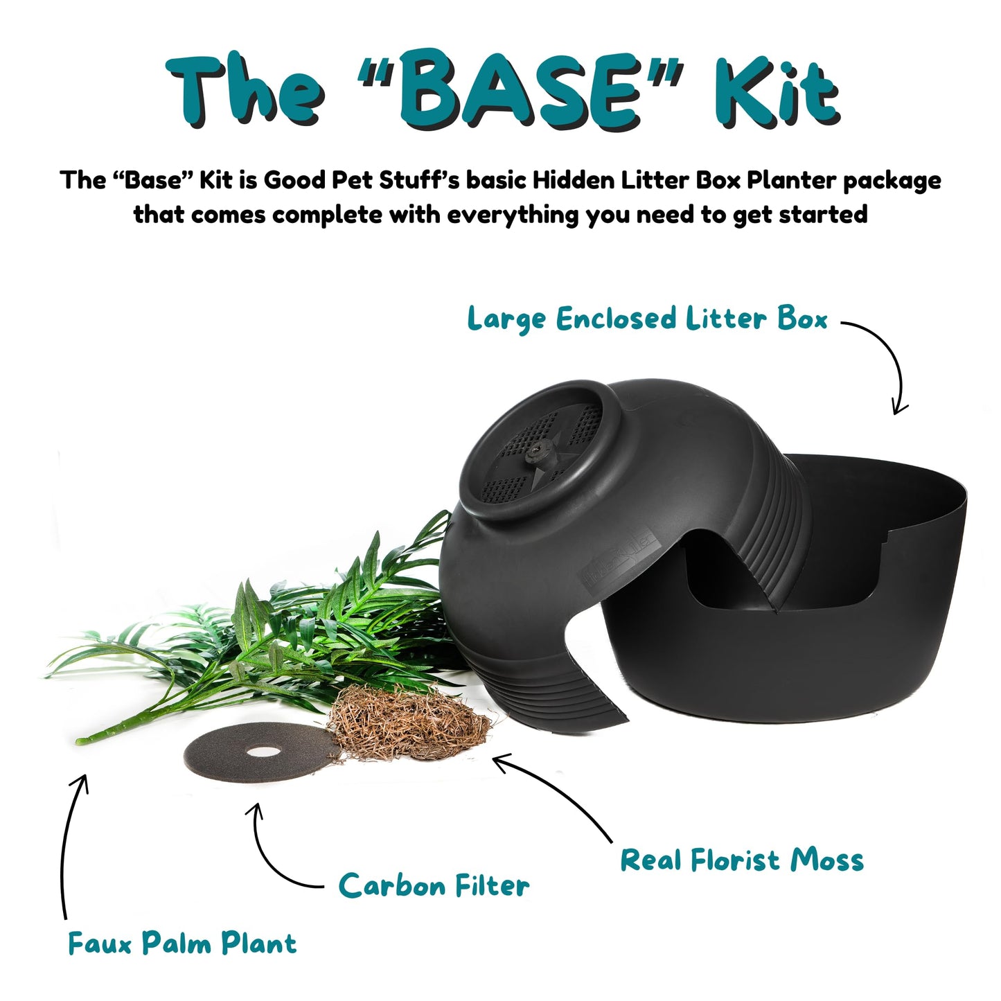 Good Pet Stuff, la Caja de Arena Oculta Original, Plantas Artificiales y Caja de Arena Cerrada para Gatos, Filtro ventilado y de Olor, fácil de Limpiar, Gamuza Negra