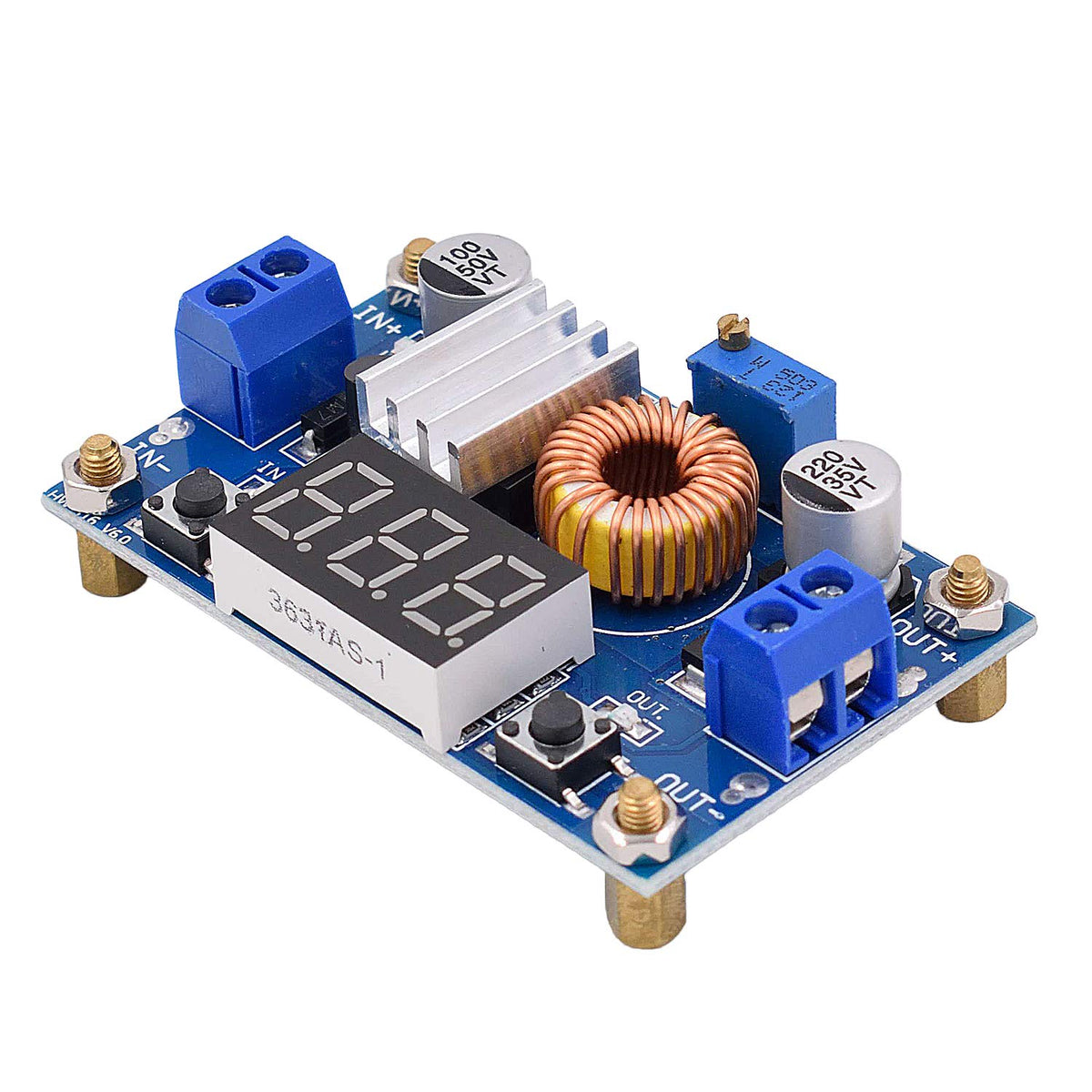 Convertidor DC-DC Buck Regulador de Voltaje 5A 4-38V a 1.25-36V con LED de Alta Potencia Paquete de 2