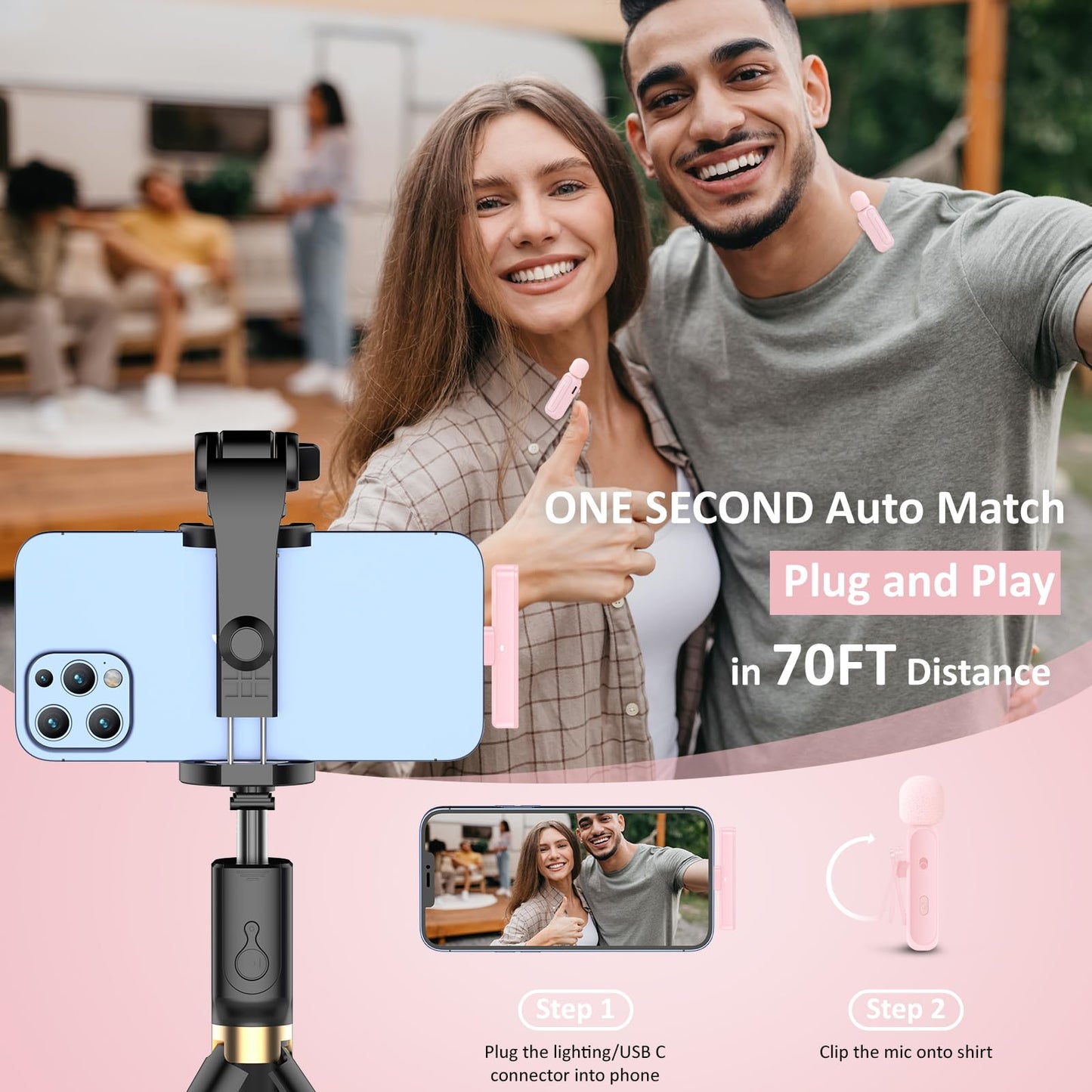 Micrófonos Inalámbricos Lavalier Ecomxia Negro con Funda para iPhone iPad Android para Video y Entrevista