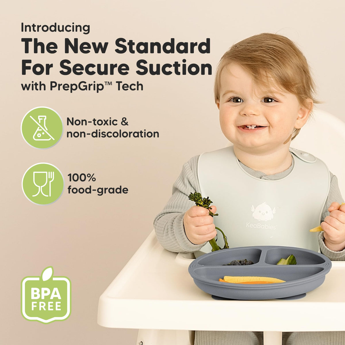 KeaBabies Placas de succión para bebés, niños pequeños, 100% silicona, sin BPA, aptas para microondas (Gris)