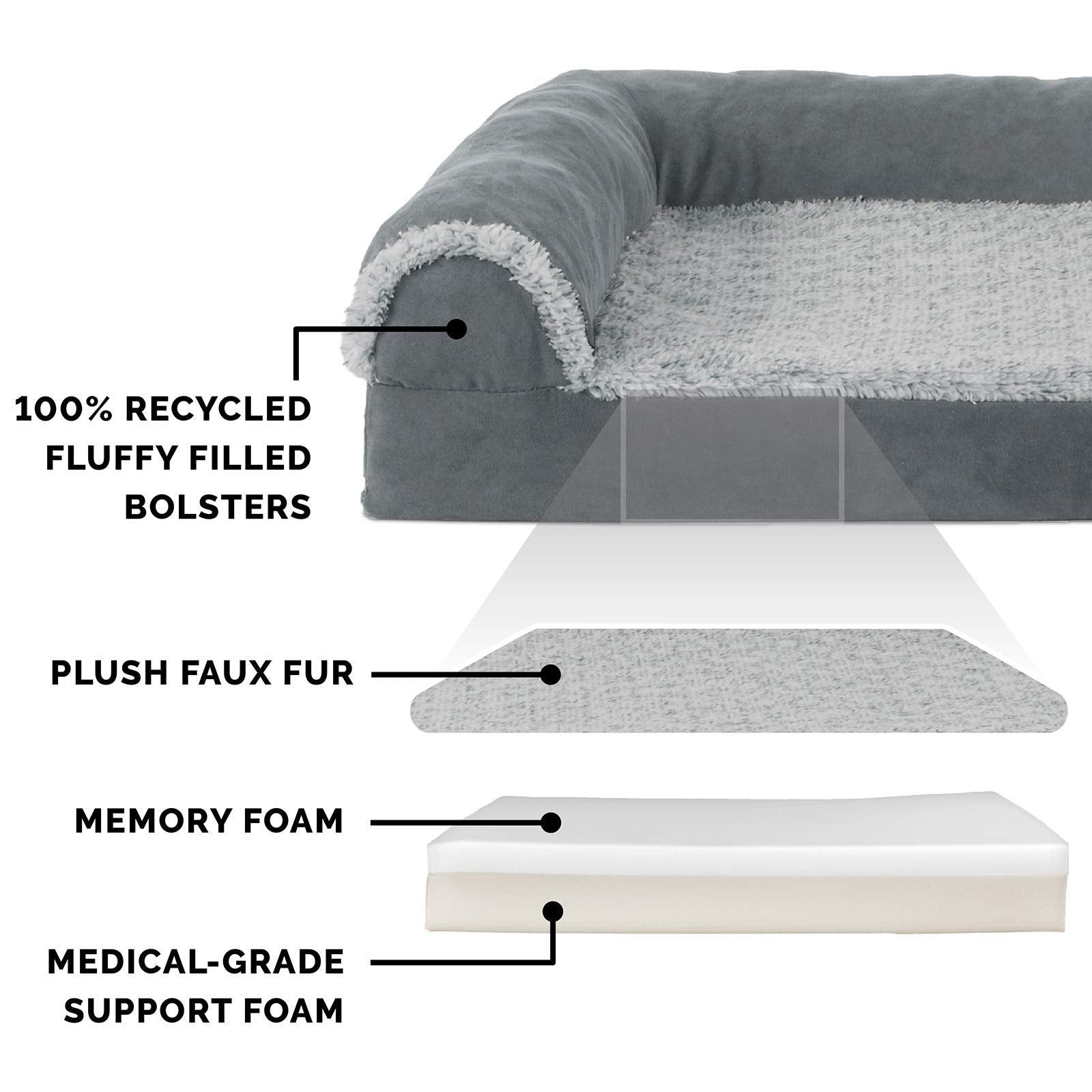 Furhaven - Cama Para Perros De Espuma Viscoelástica Xl, Diván Bicolor De Piel Sintética Y Gamuza En Forma De L Con Funda Extraíble Y Lavable, Gris Piedra, Gigante
