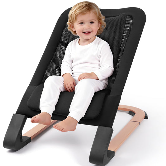 Mecedora para Bebé para Recién Nacidos de 0-12 Meses: Silla Mecedora Portátil para Bebé Niño de 0-5 Años en Color Negro con Reclinación Ajustable y Arnés de 3 Puntos, Soporta hasta 60 libras