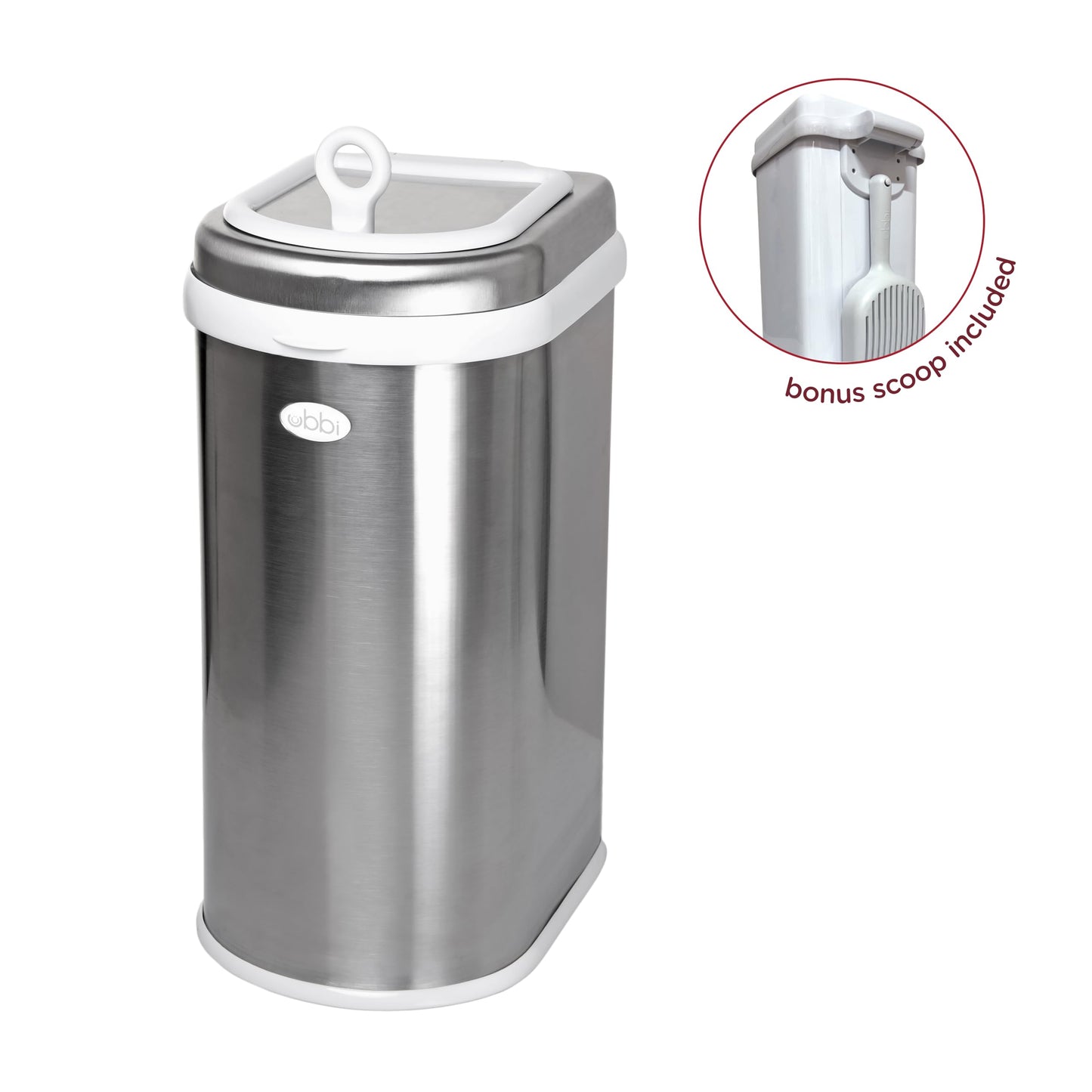 Cubo de Basura para Mascotas Ubbi Cromado con Bloqueo de Olores para Arena de Gatos