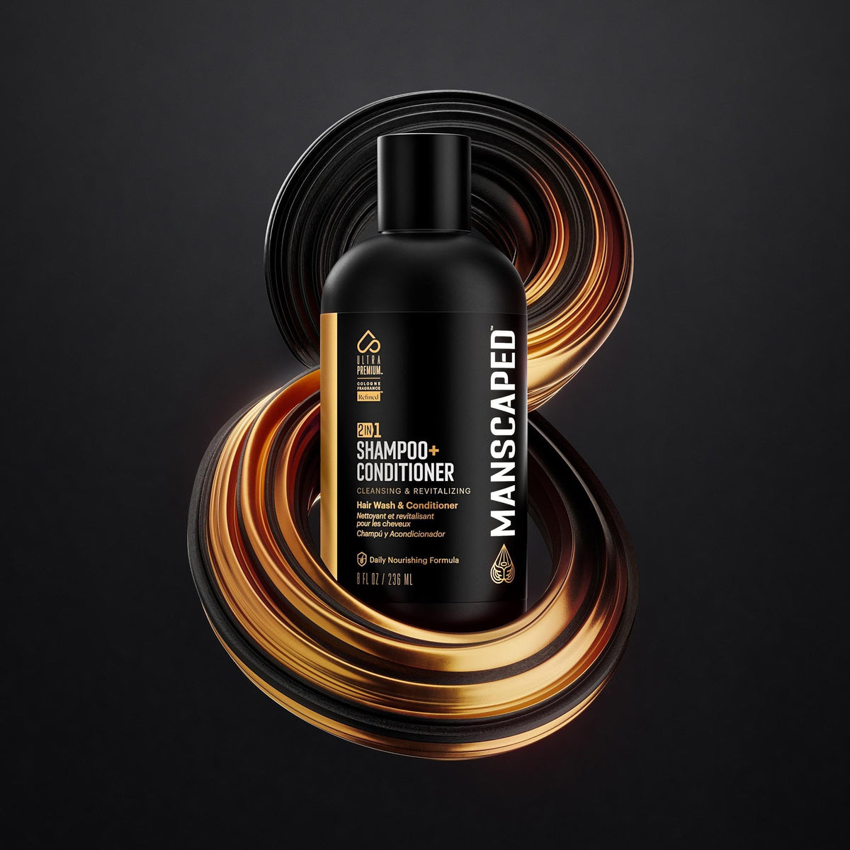 Champú y Acondicionador MANSCAPED Negro Fórmula Ultra Premium con Algas Marinas, Agua de Coco y Aloe