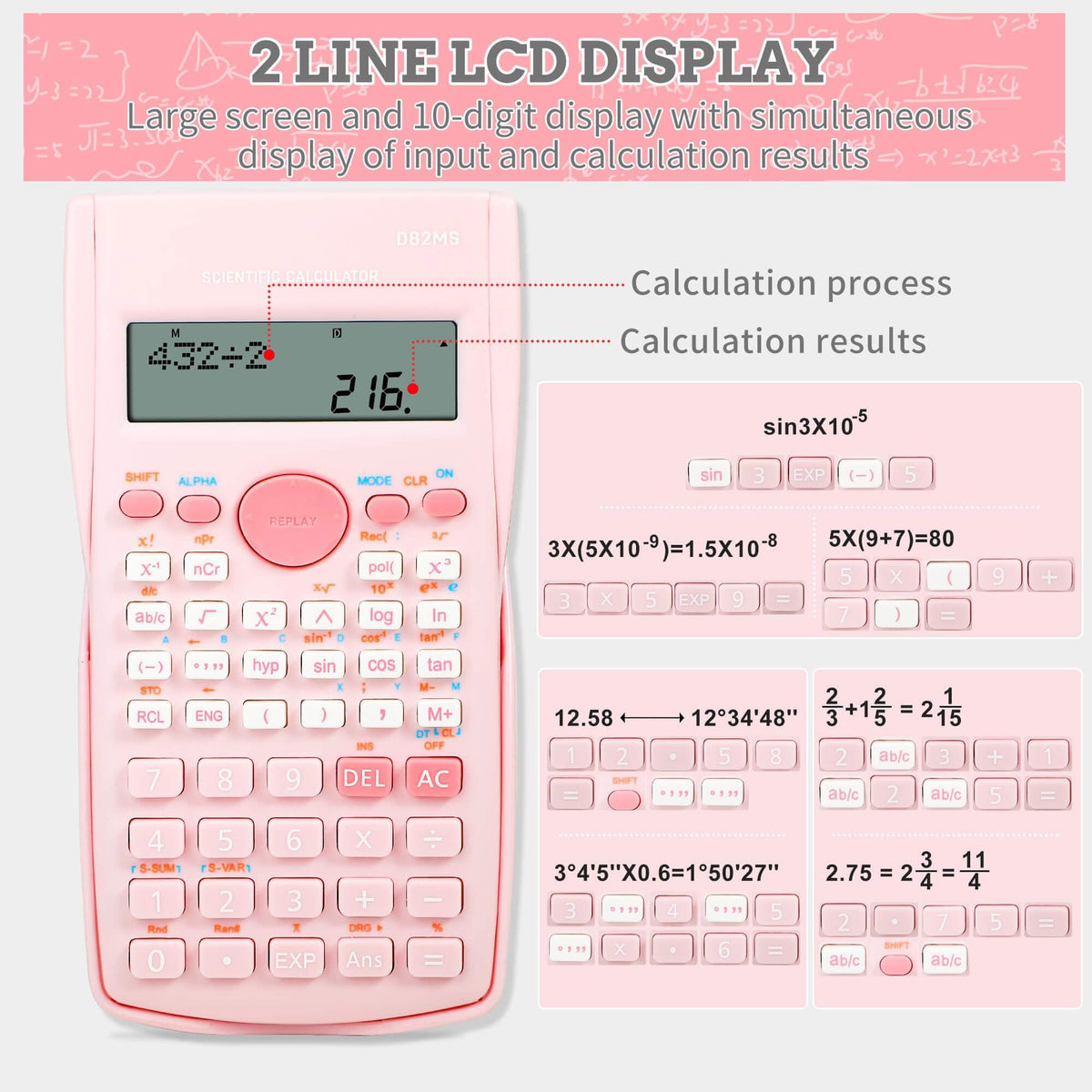 Calculadora Científica Estudiantes Rosa 2 Líneas para Matemáticas